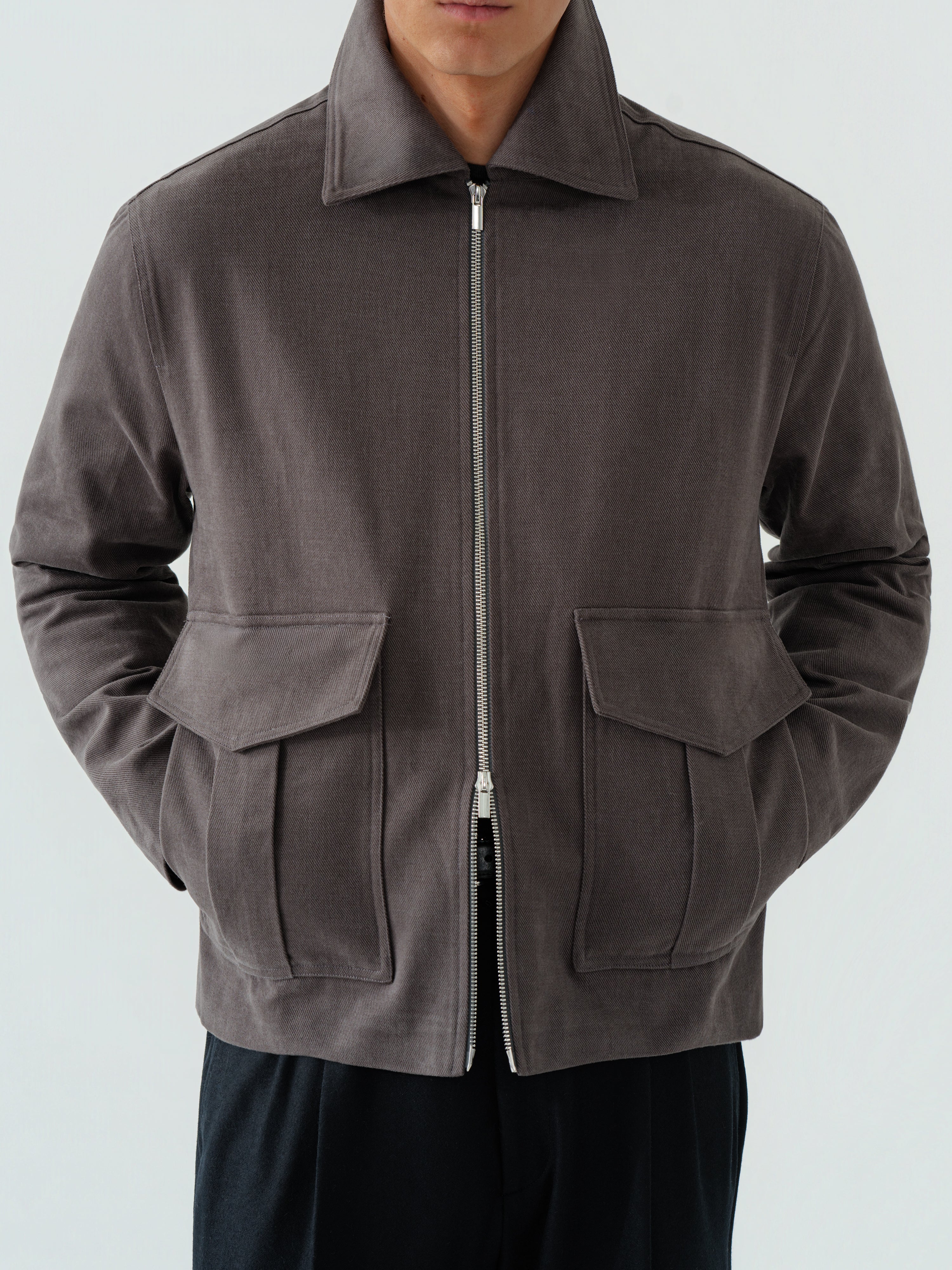 Grey Brushed Cotton Flight Jacket