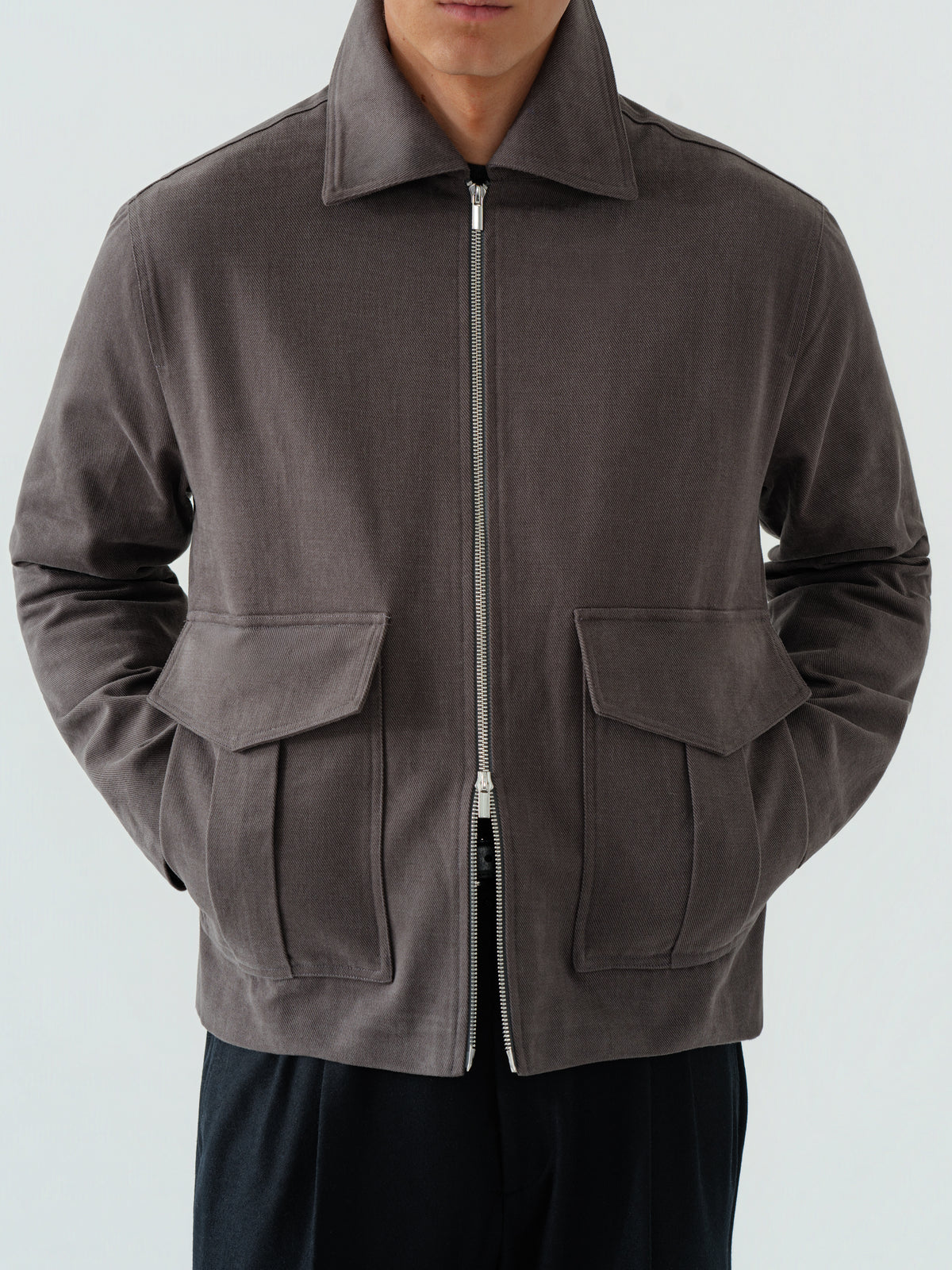 Grey Brushed Cotton Flight Jacket