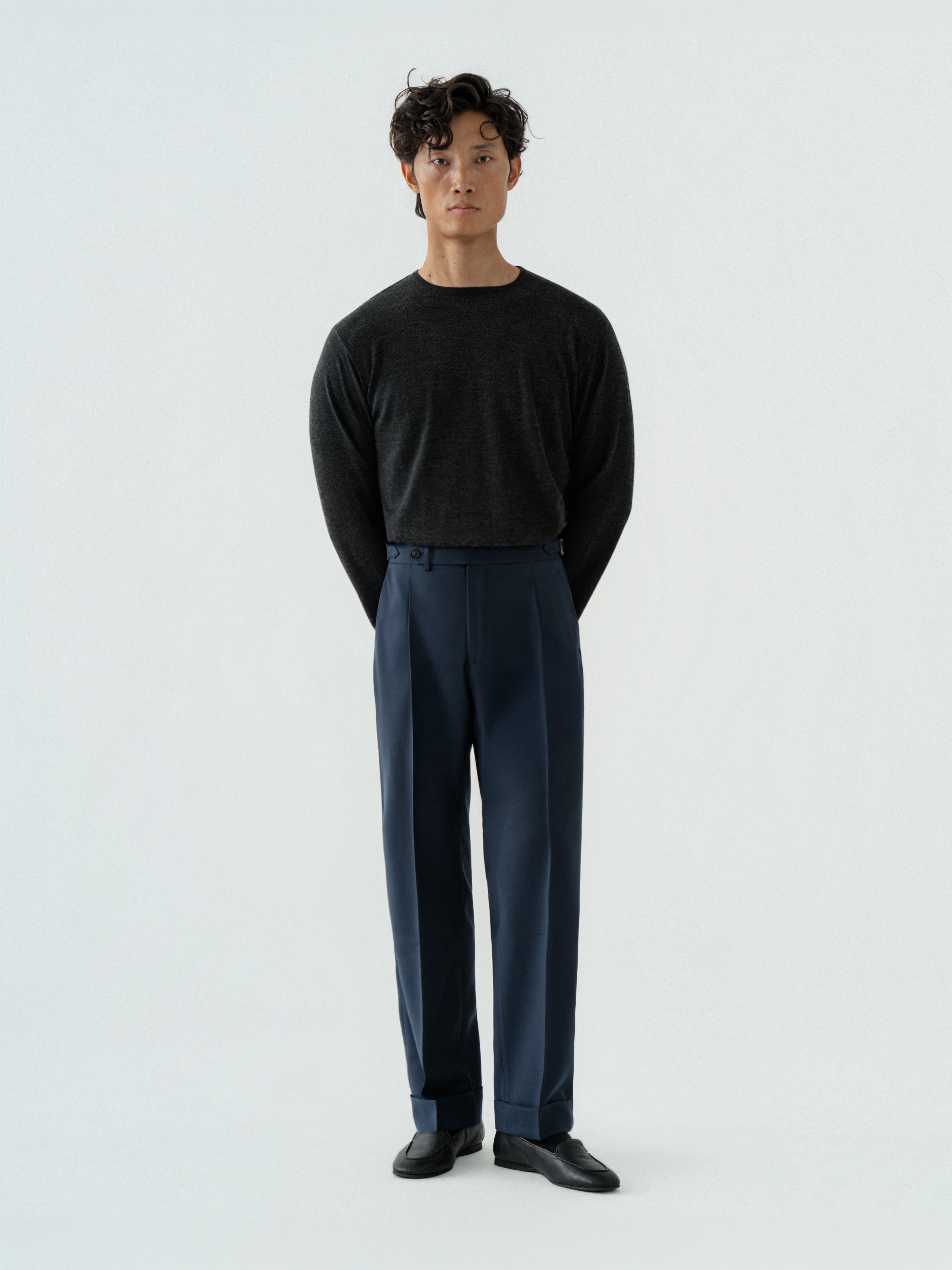 Navy Wool Trousers (Straight Fit)