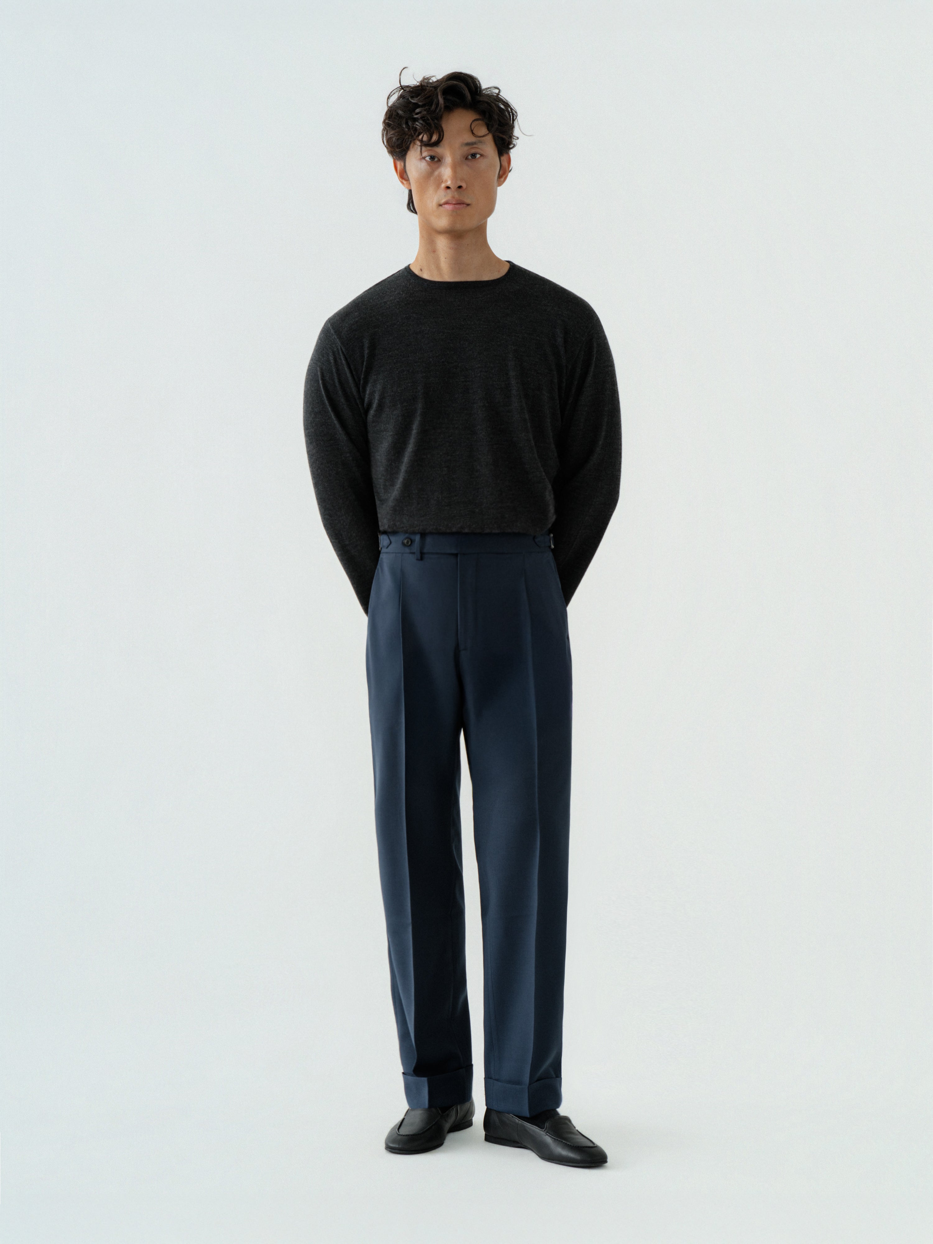 Navy Wool Trousers (Straight Fit)