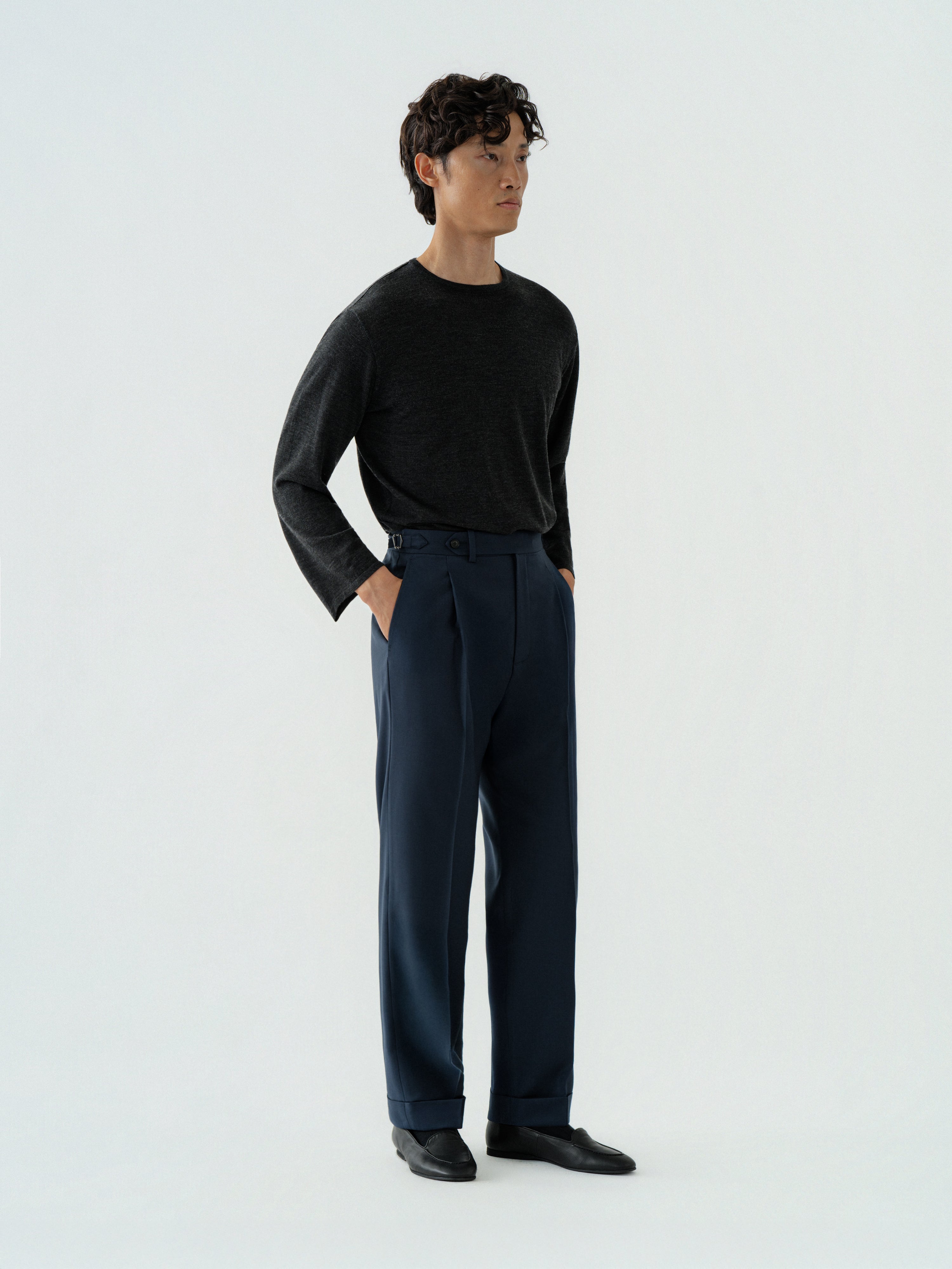 Navy Wool Trousers (Straight Fit)