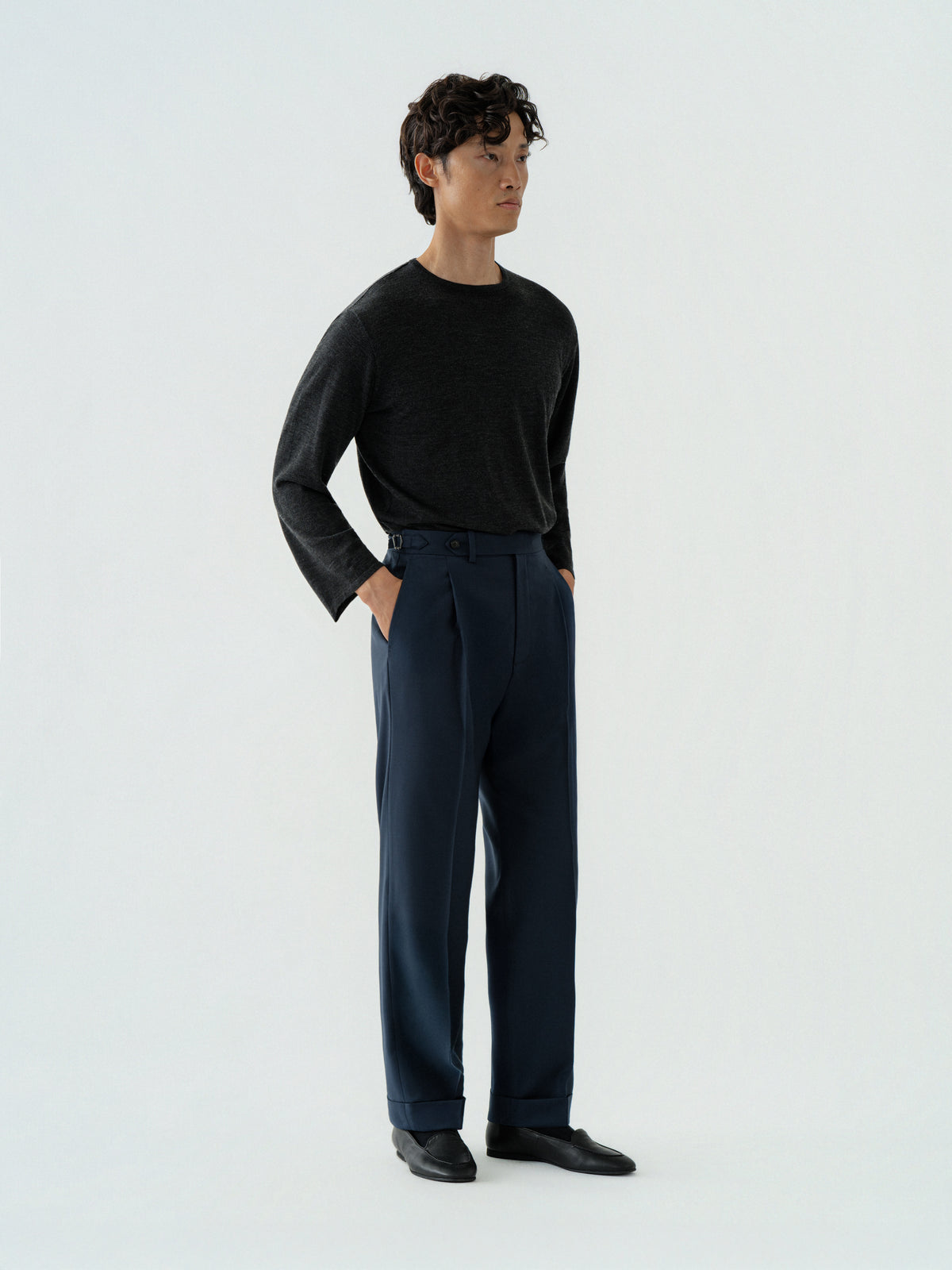 Navy Wool Trousers (Straight Fit)