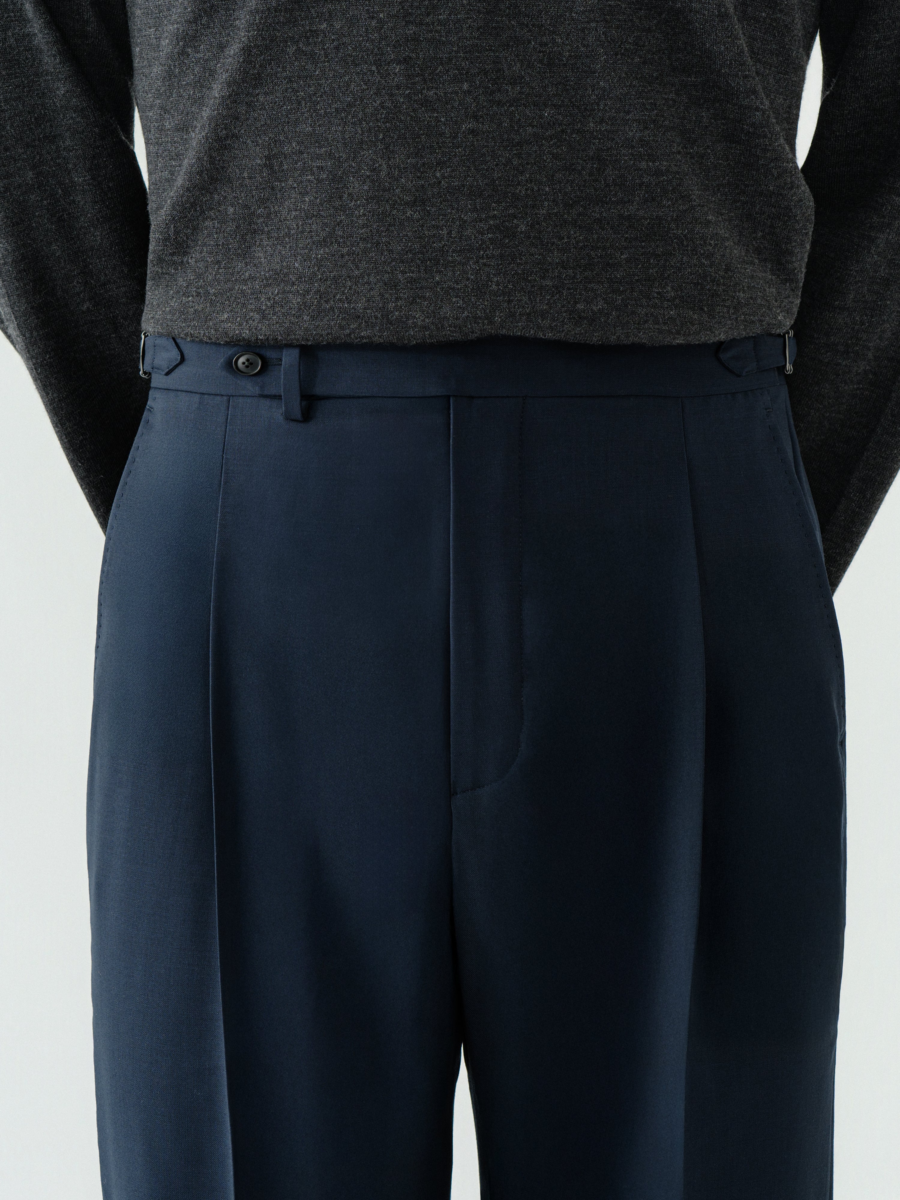 Navy Wool Trousers (Straight Fit)