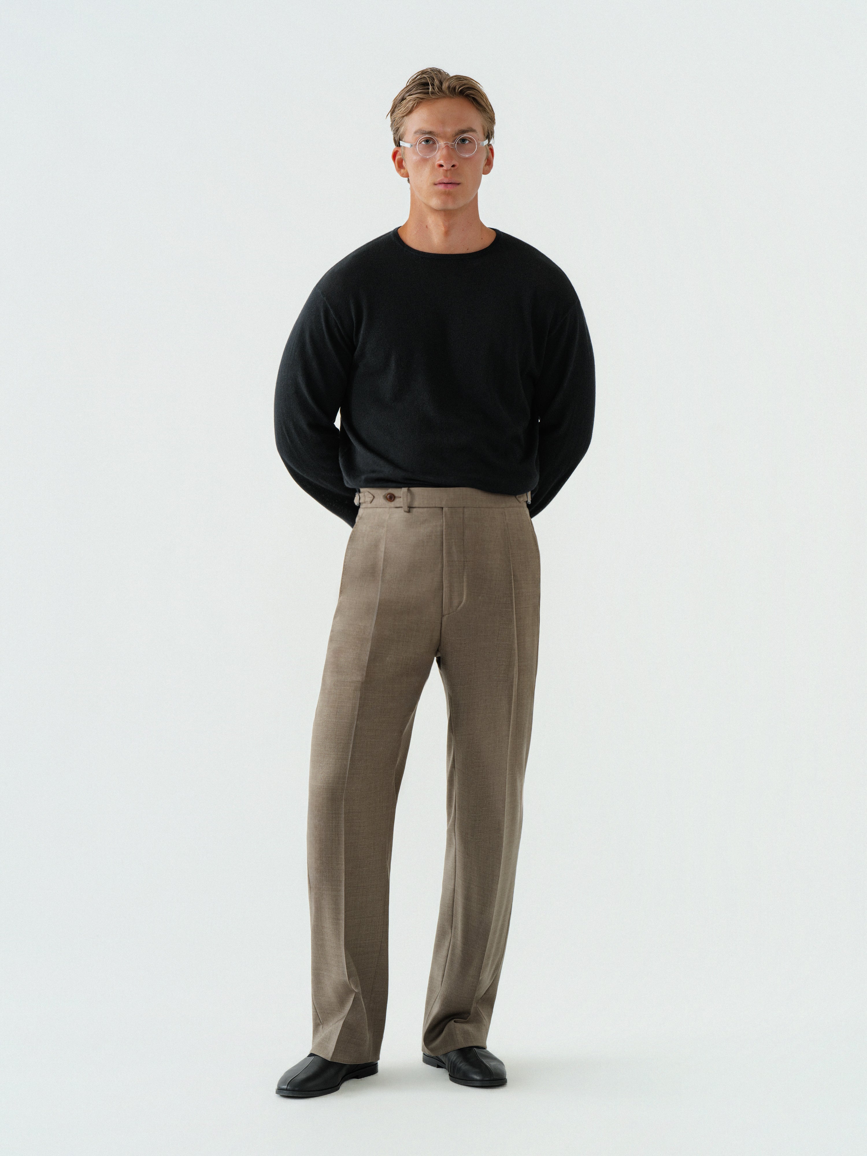 Taupe Wool Trousers (Wide Fit)