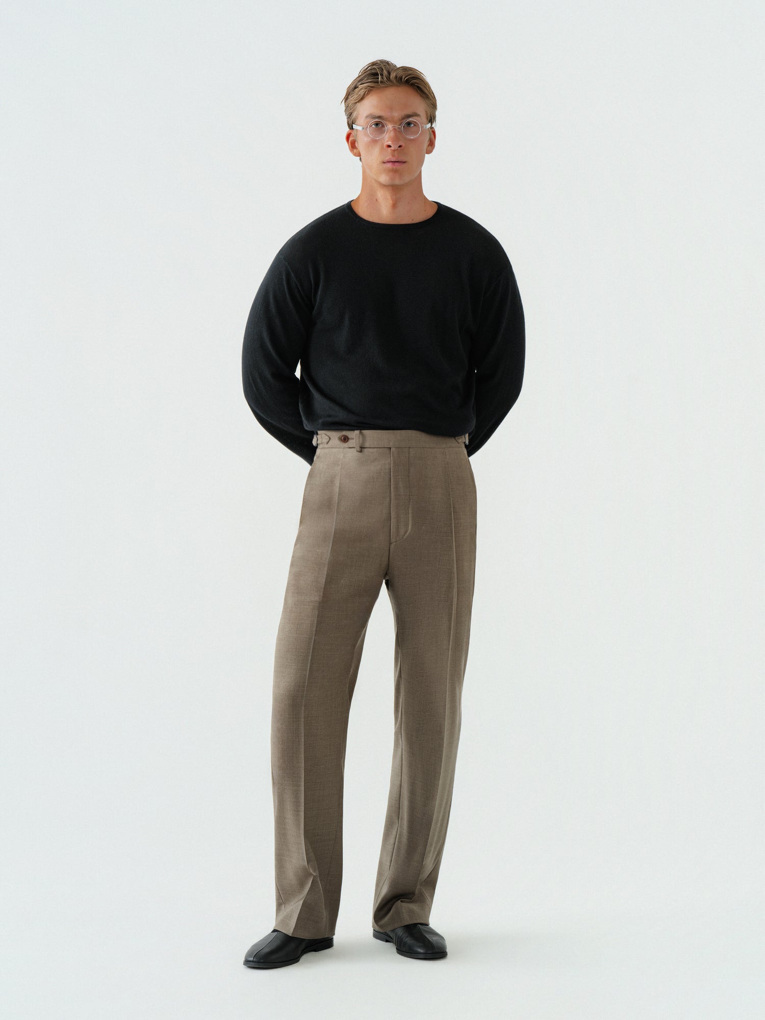Taupe Wool Trousers (Wide Fit)