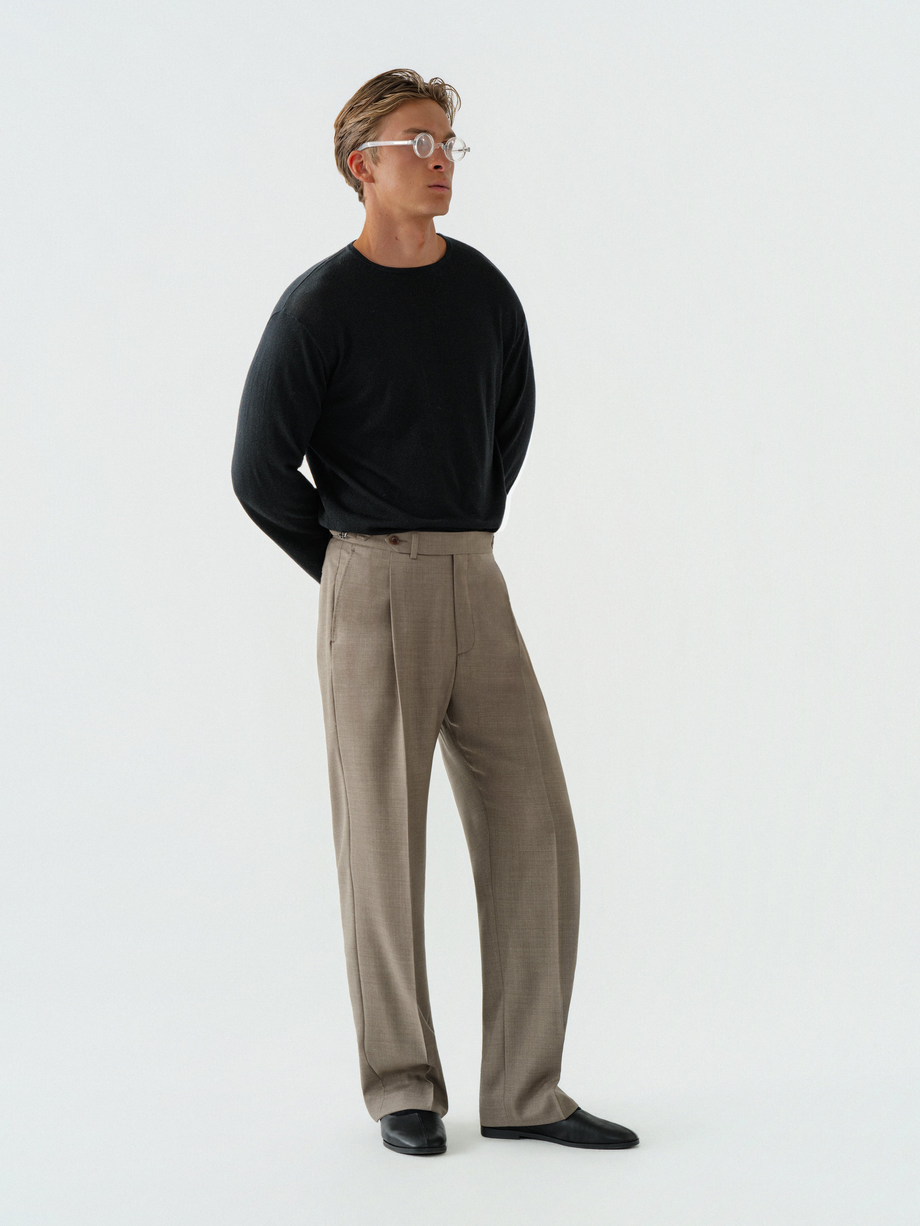 Taupe Wool Trousers (Wide Fit)
