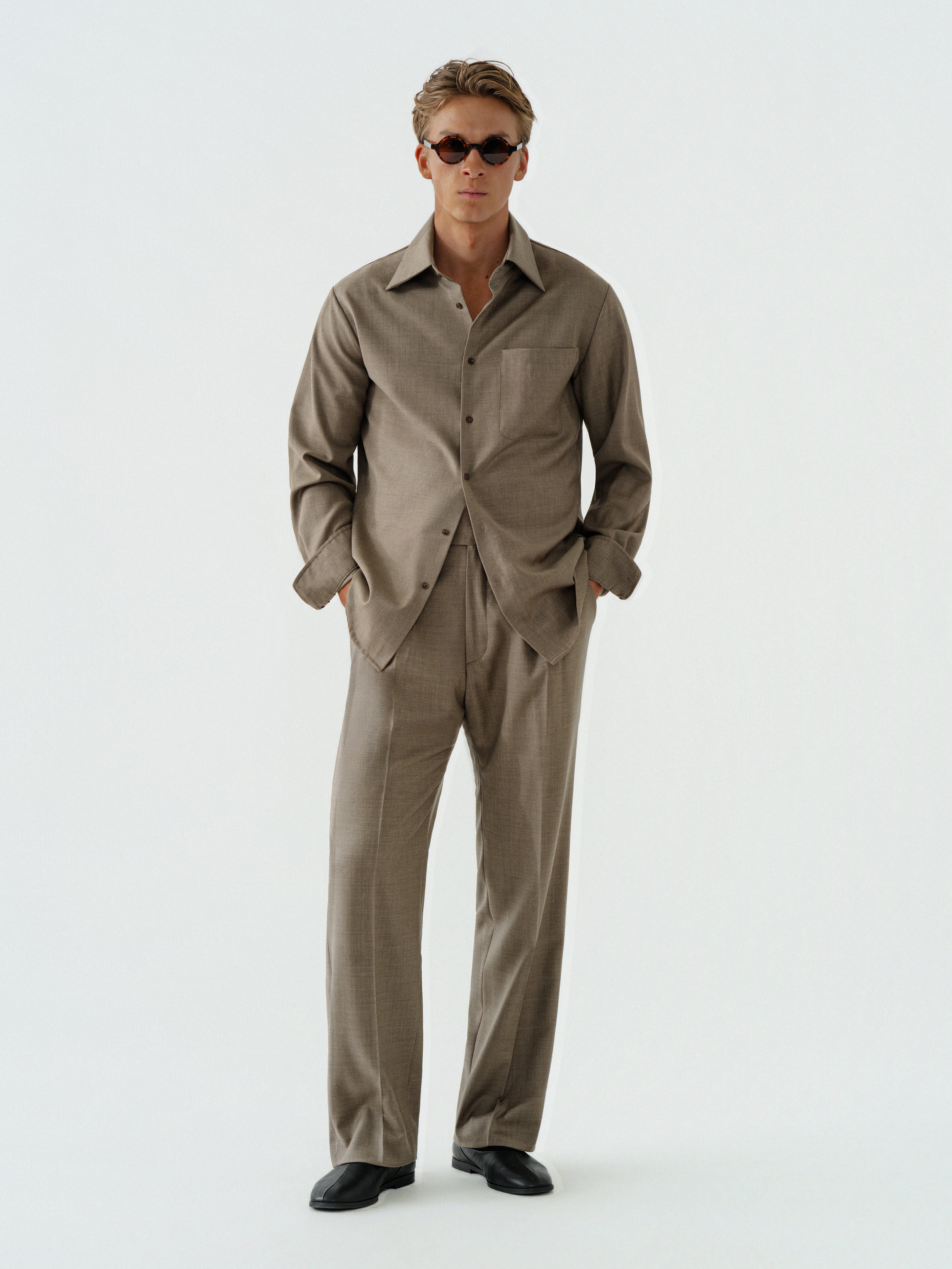 wool dress shirts men Merino Shirt bridging the gap between baselayer and outerwear Taupe Wool Shirt