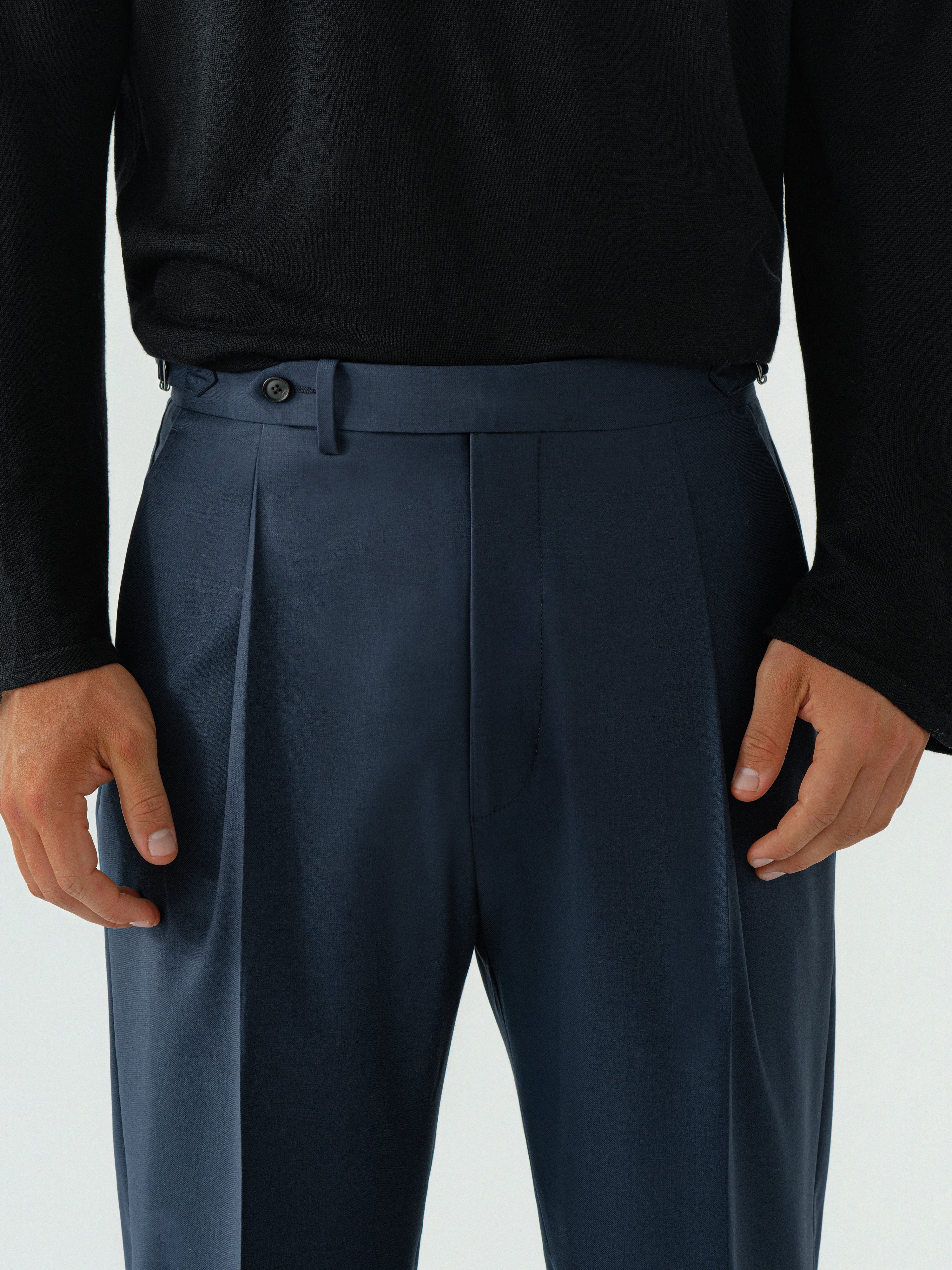 Navy Wool Trousers (Wide Fit)