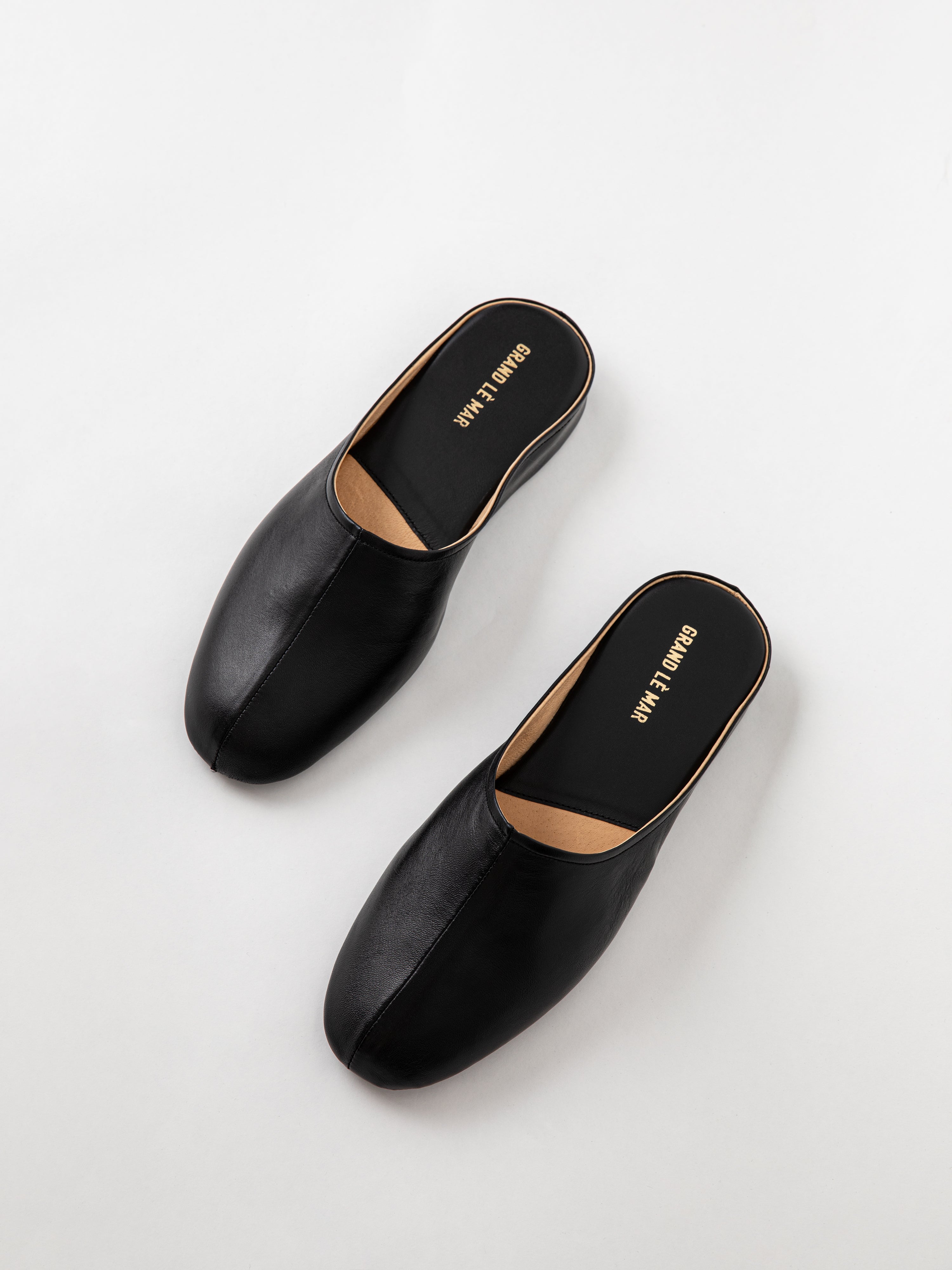 Black Leather Slides