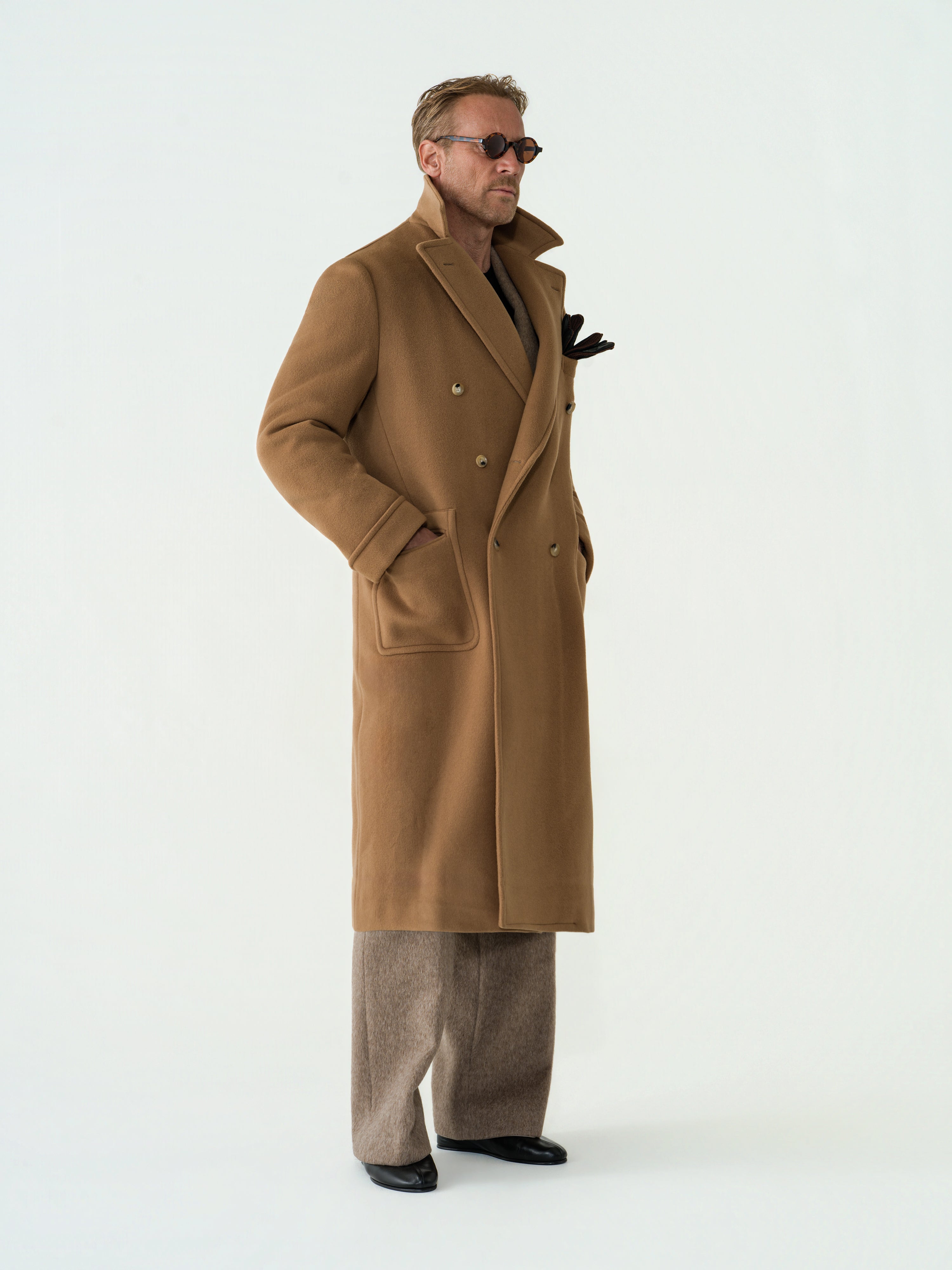 Camel Wool Cashmere Polo Coat