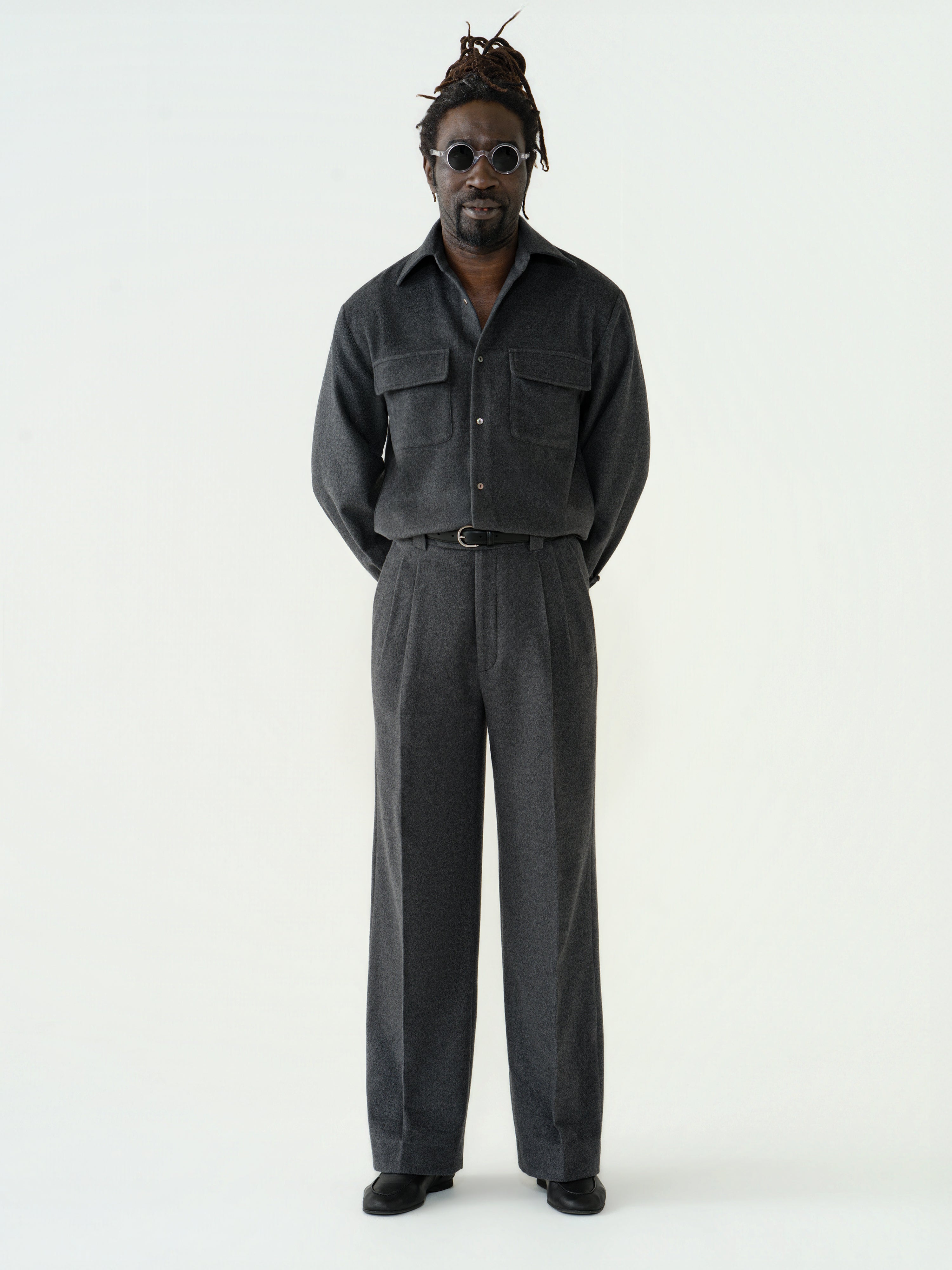 Heather Grey Wool Cashmere Silk Trousers (Extra Wide Fit)