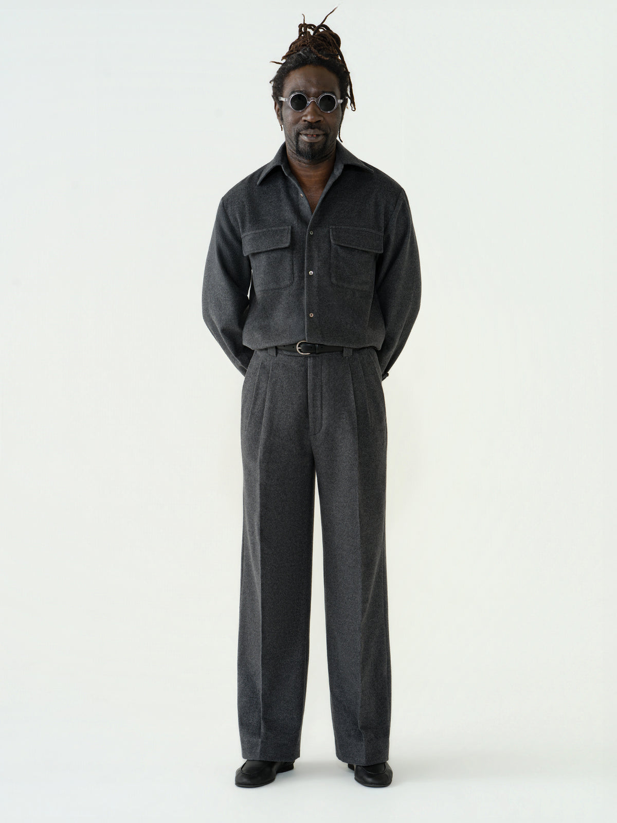 Heather Grey Wool Cashmere Silk Trousers (Extra Wide Fit)