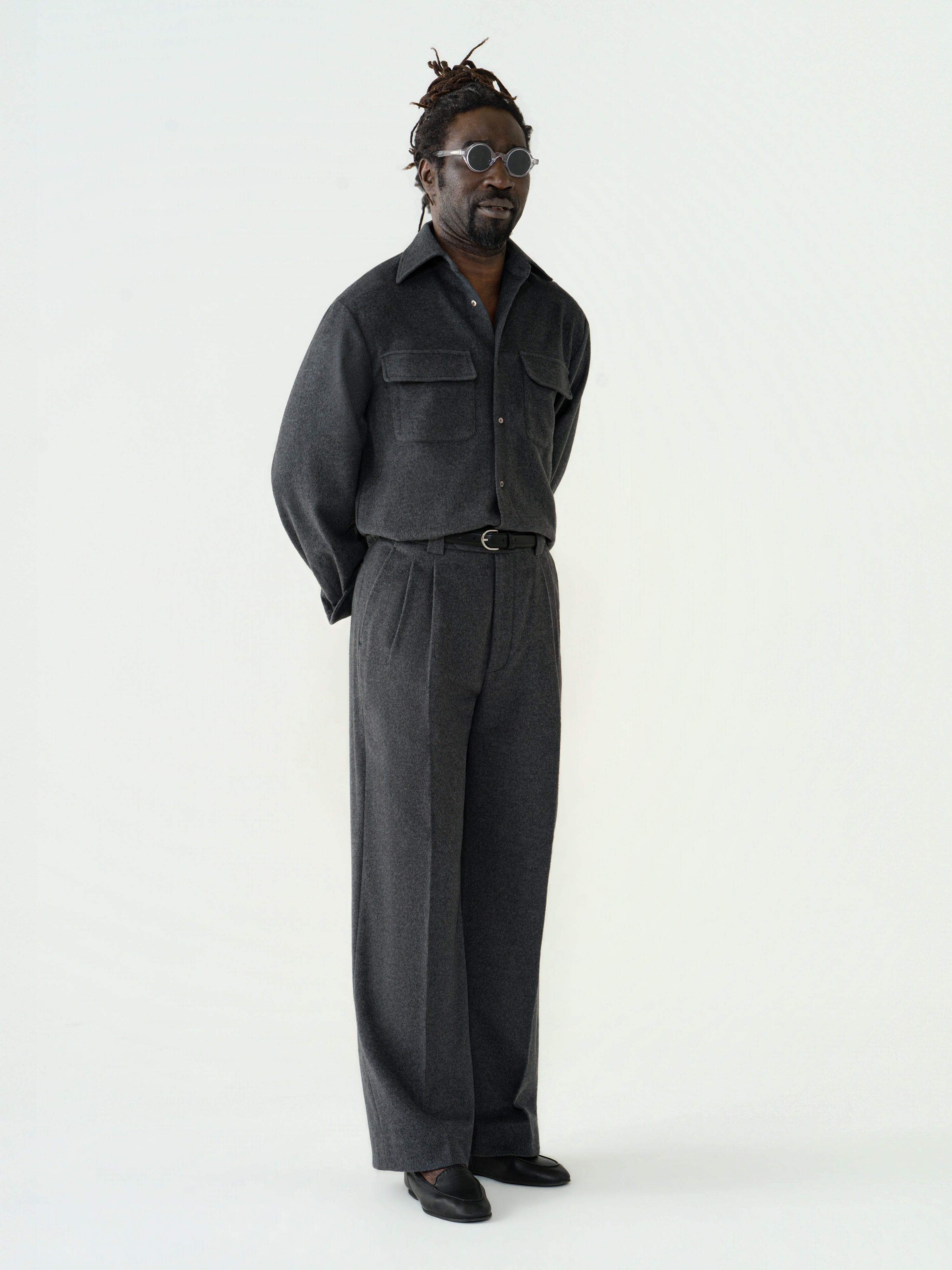 Heather Grey Wool Cashmere Silk Trousers (Extra Wide Fit)