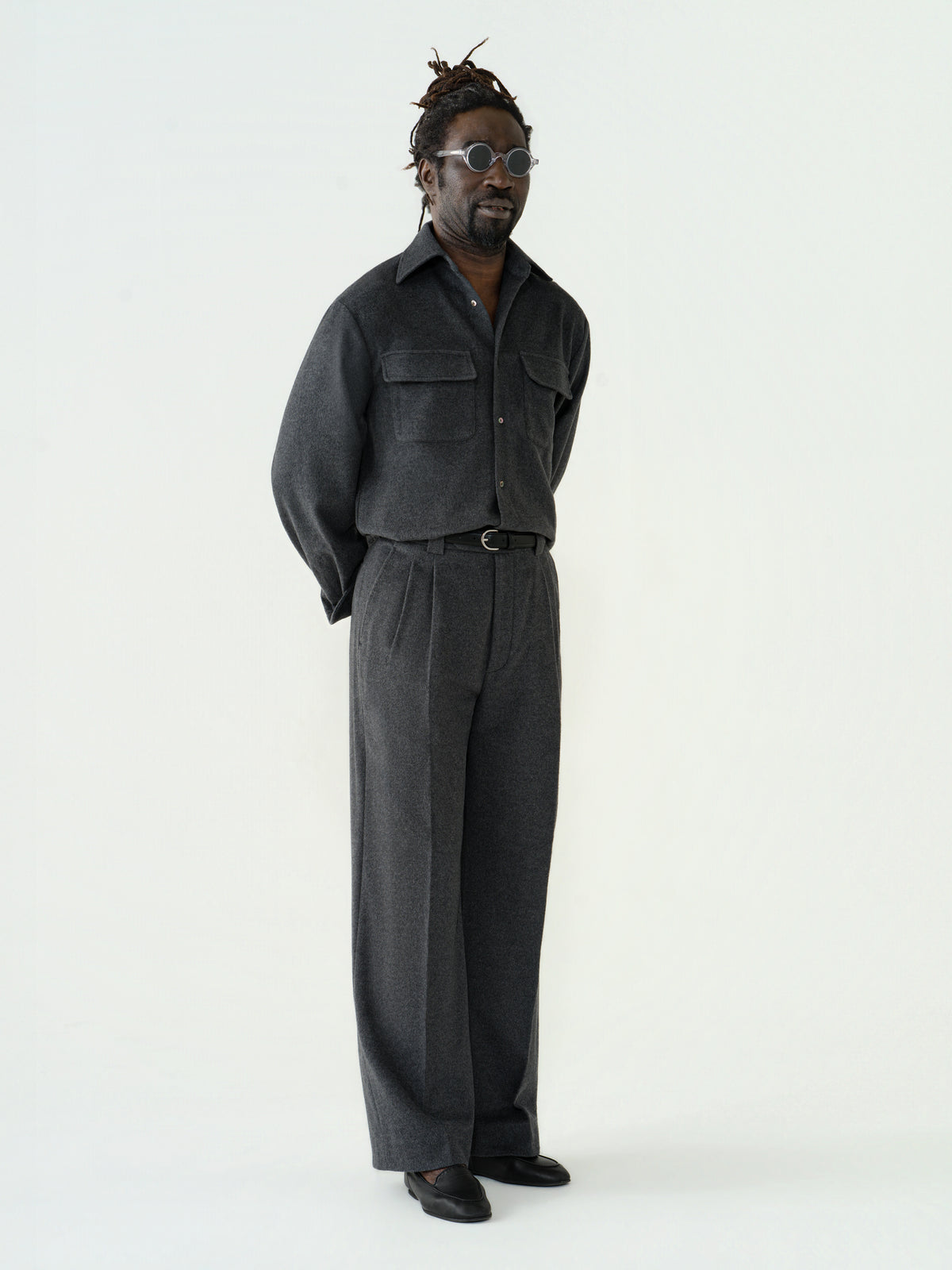 Heather Grey Wool Cashmere Silk Trousers (Extra Wide Fit)