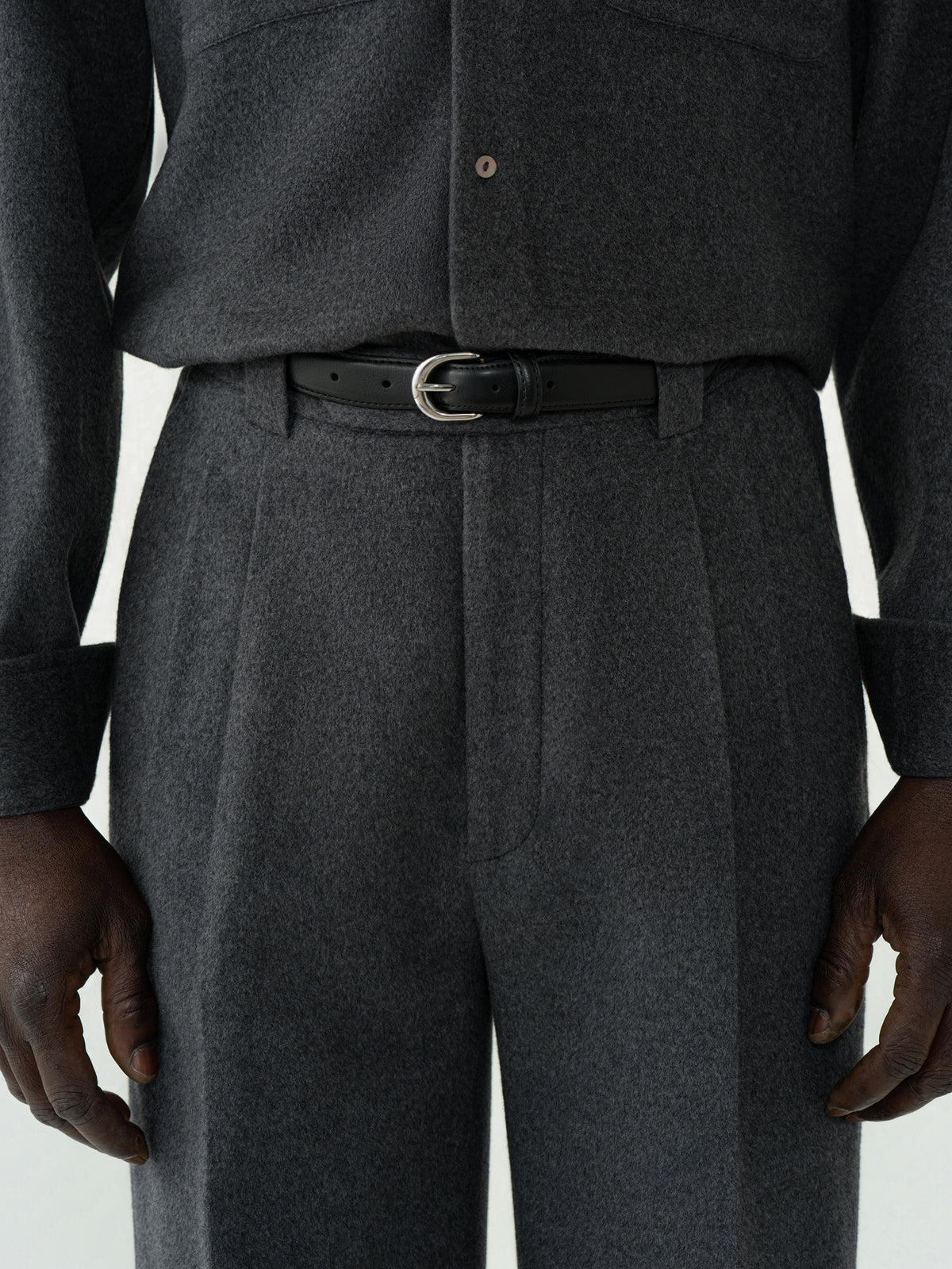 Heather Grey Wool Cashmere Silk Trousers (Extra Wide Fit)