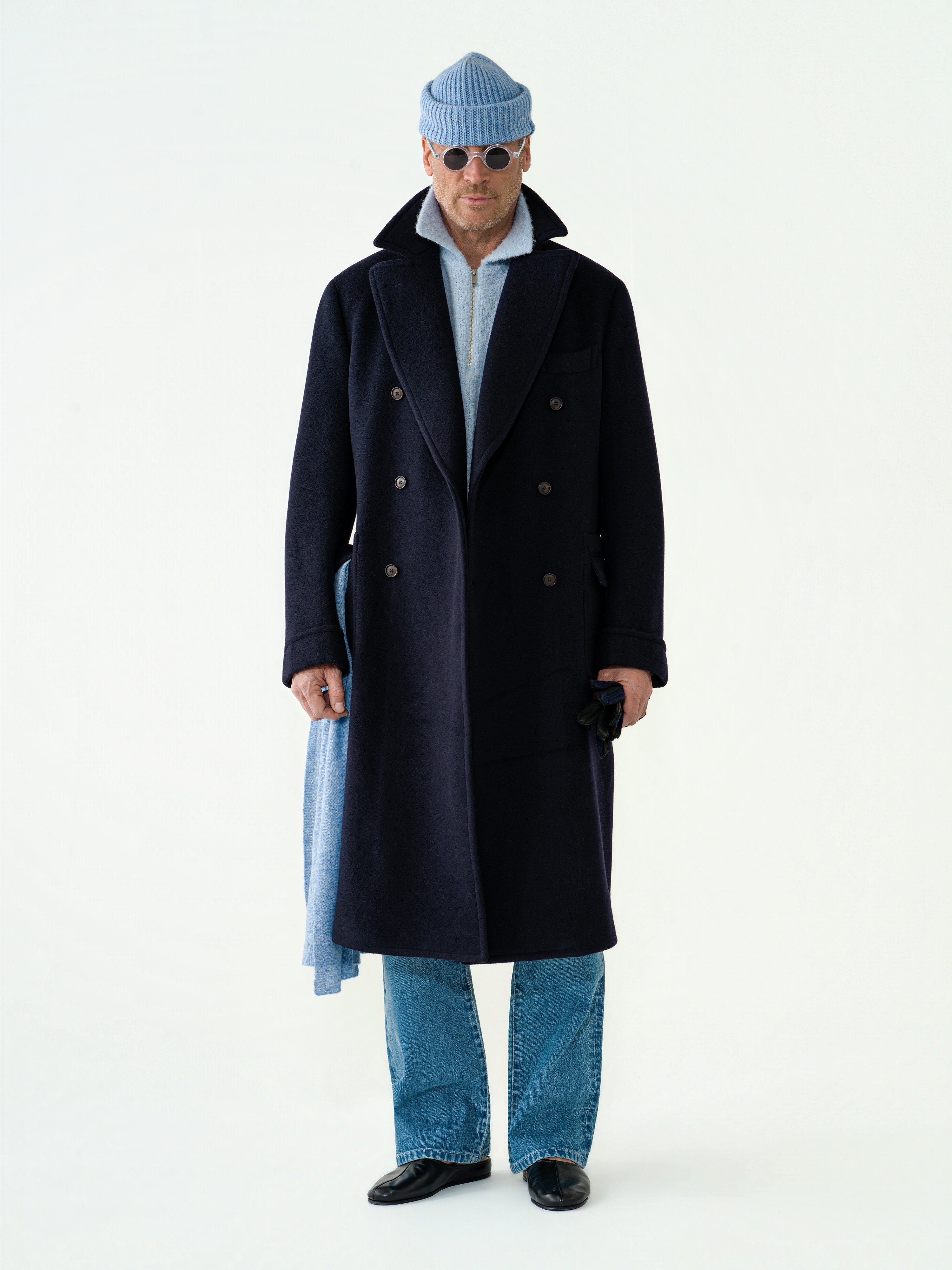 Navy Wool Cashmere Polo Coat