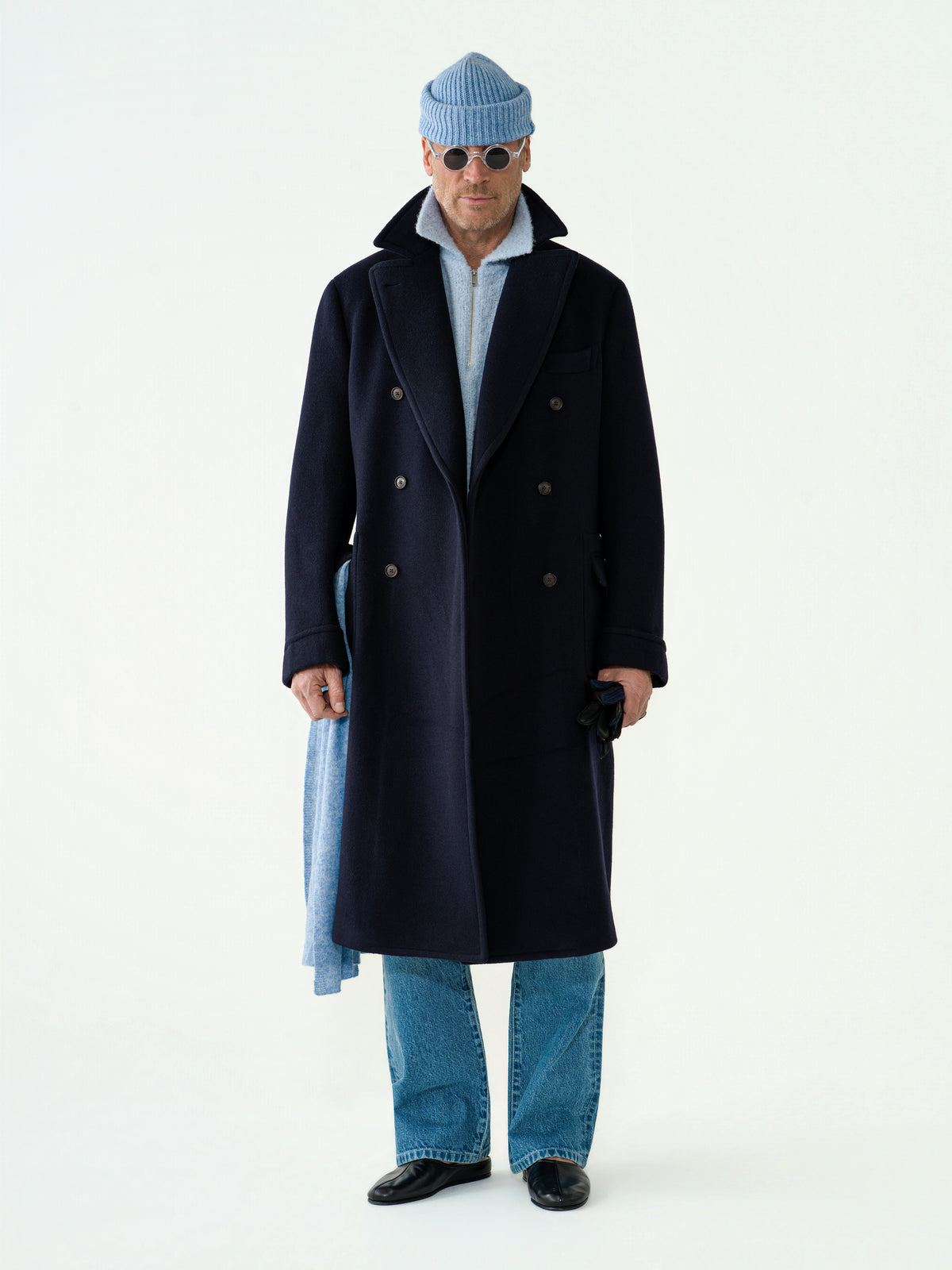 Navy Wool Cashmere Polo Coat