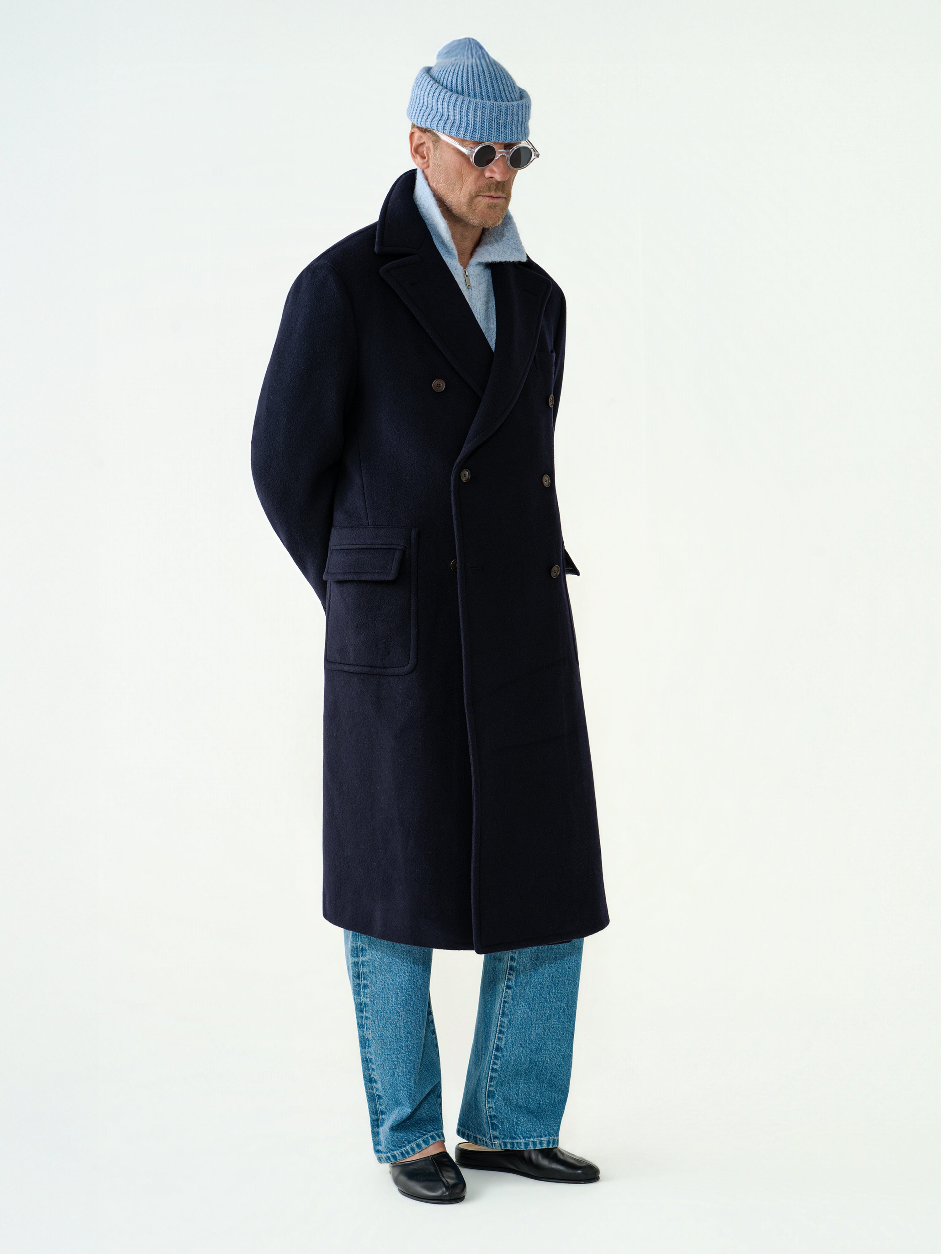 Navy Wool Cashmere Polo Coat