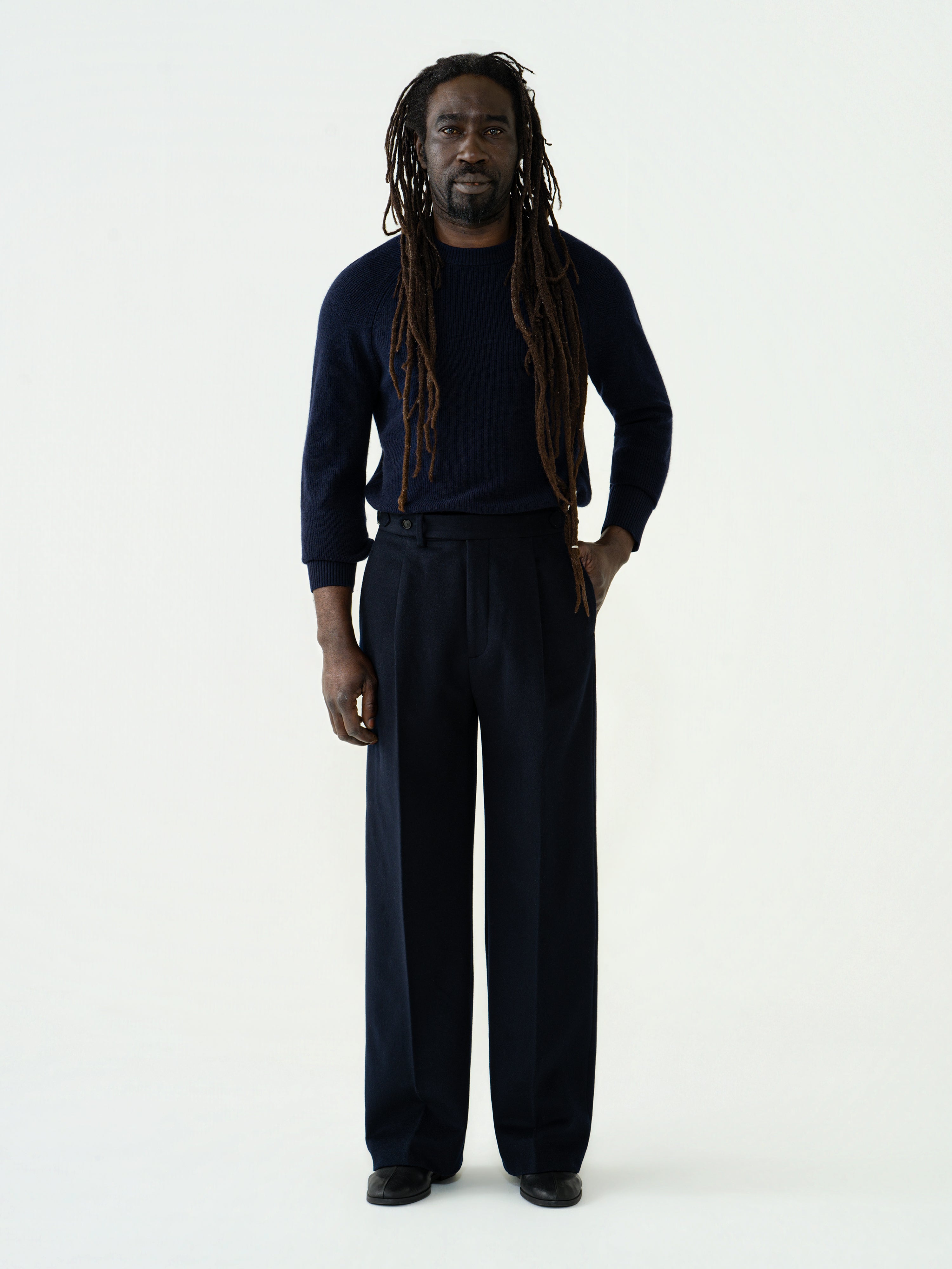 Navy Wool Cashmere Trousers (Extra Wide Fit)