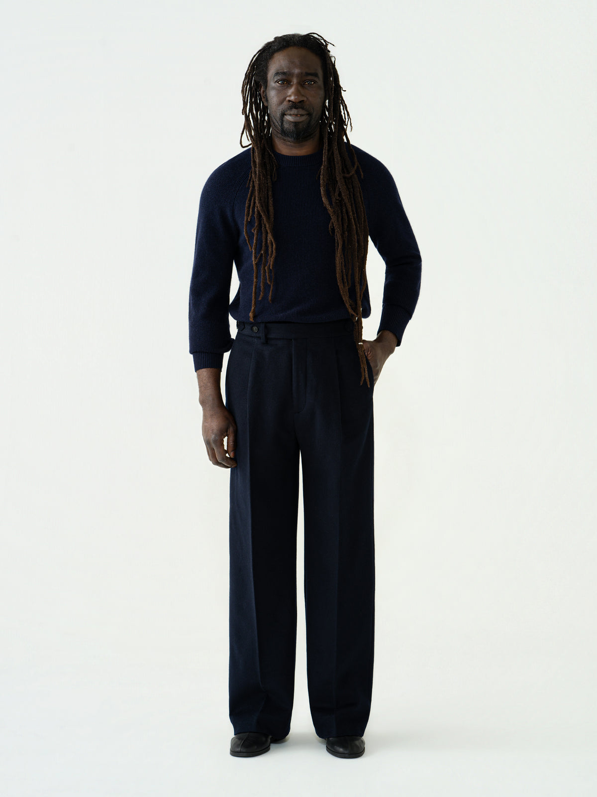 Navy Wool Cashmere Trousers (Extra Wide Fit)