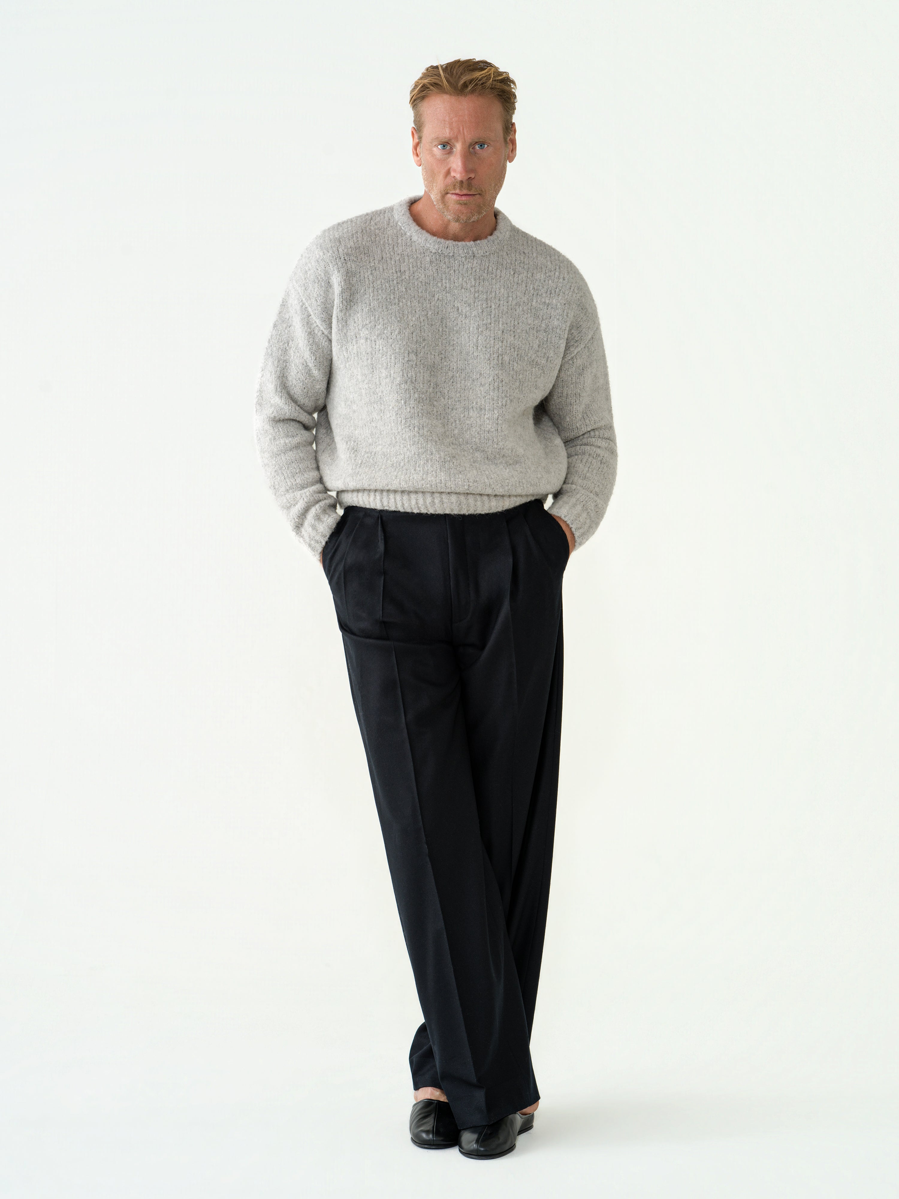 Icy Grey Bouclé Loose Crewneck