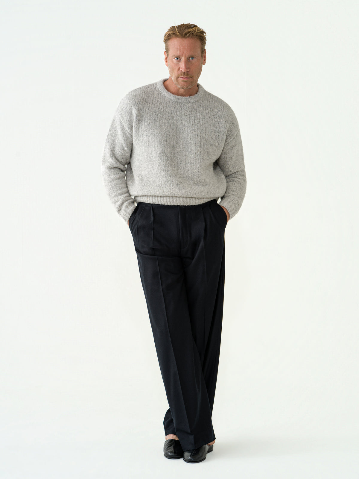 Icy Grey Bouclé Loose Crewneck