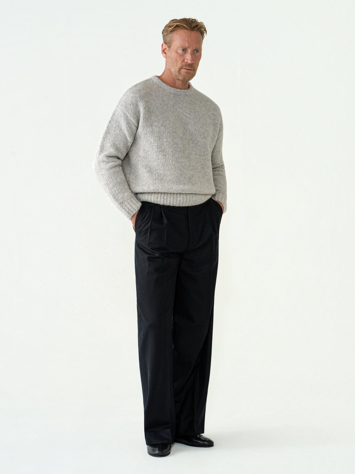 Icy Grey Bouclé Loose Crewneck