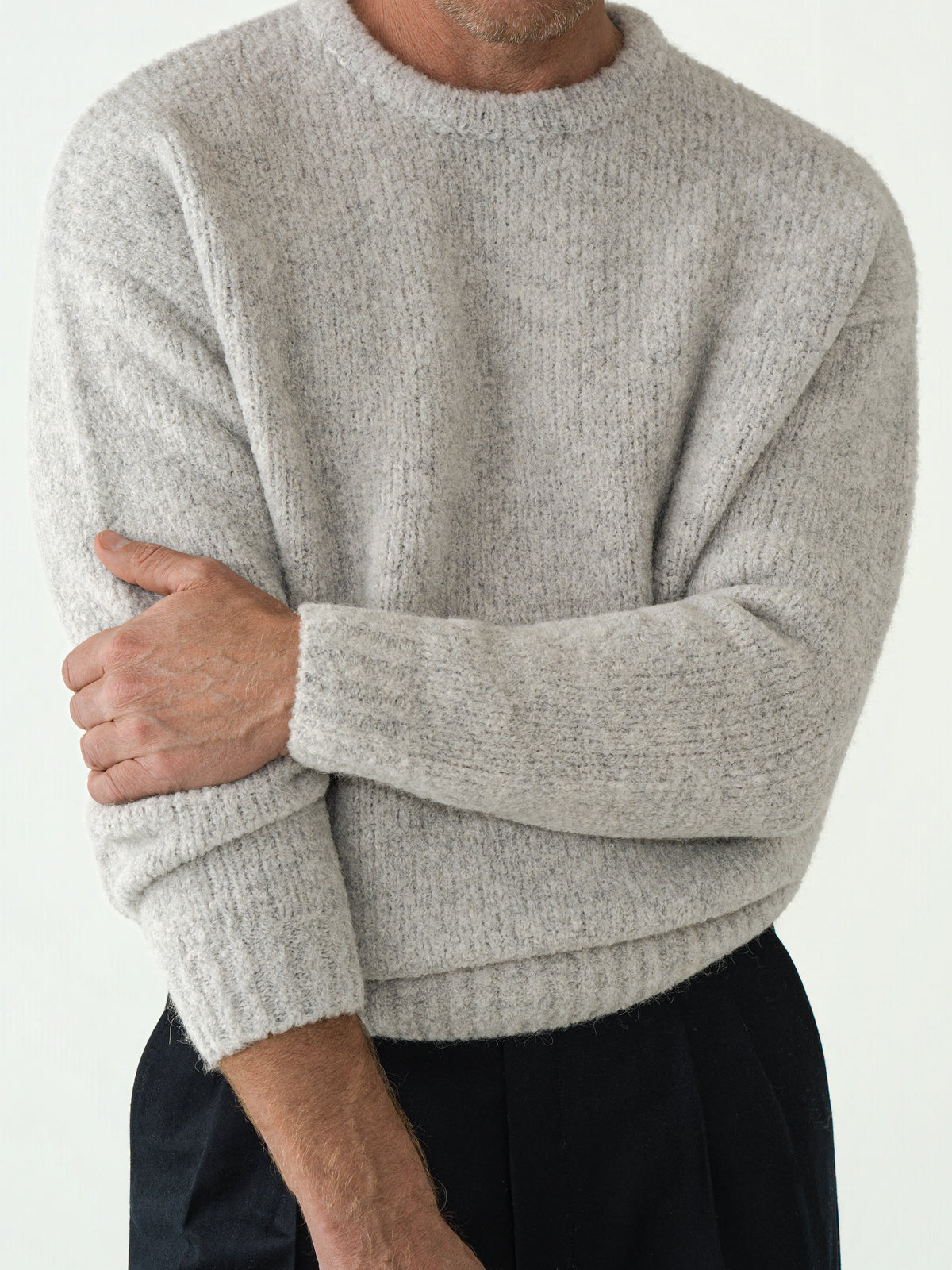 Icy Grey Bouclé Loose Crewneck