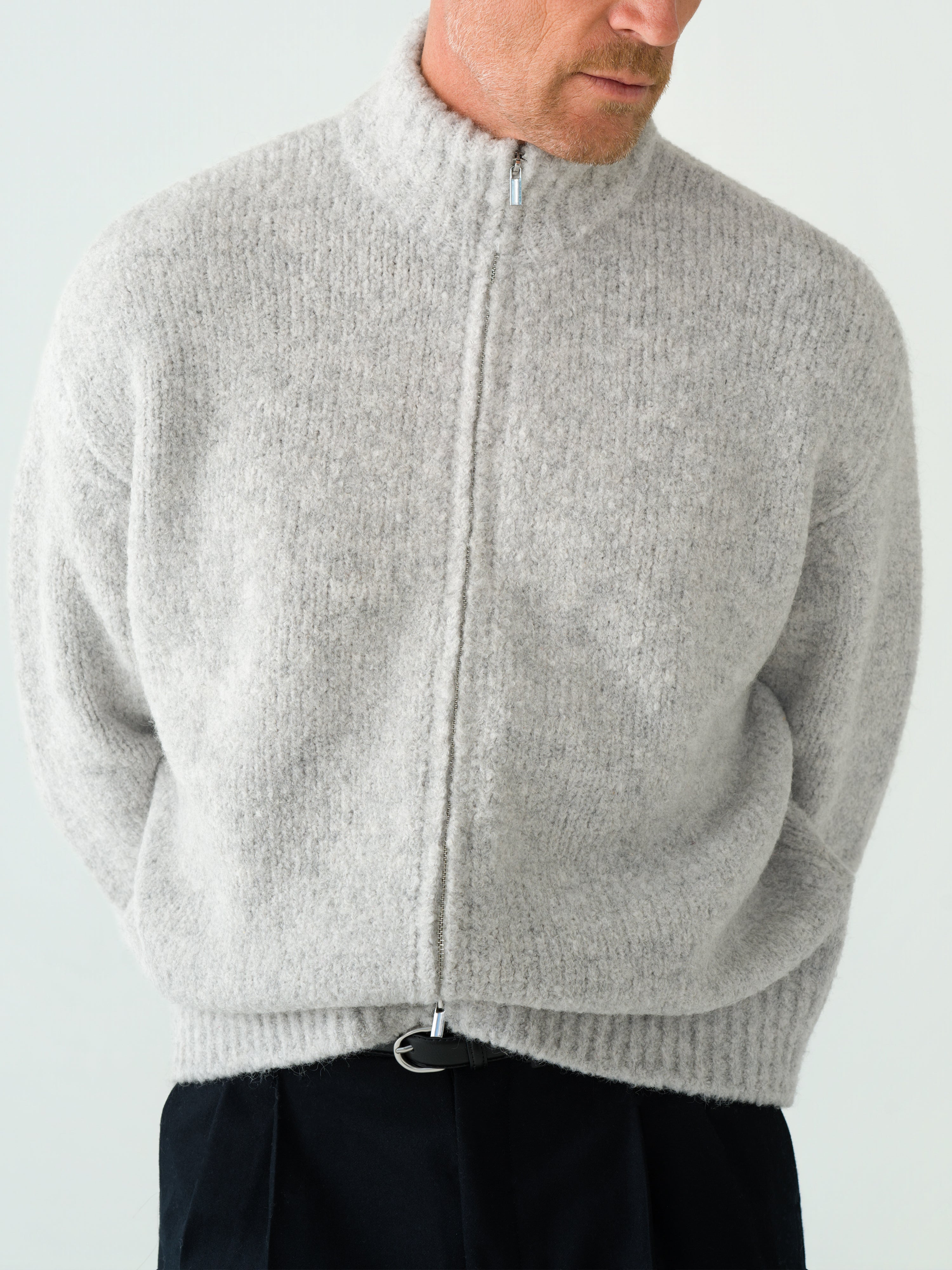 Icy Grey Bouclé Full Zip