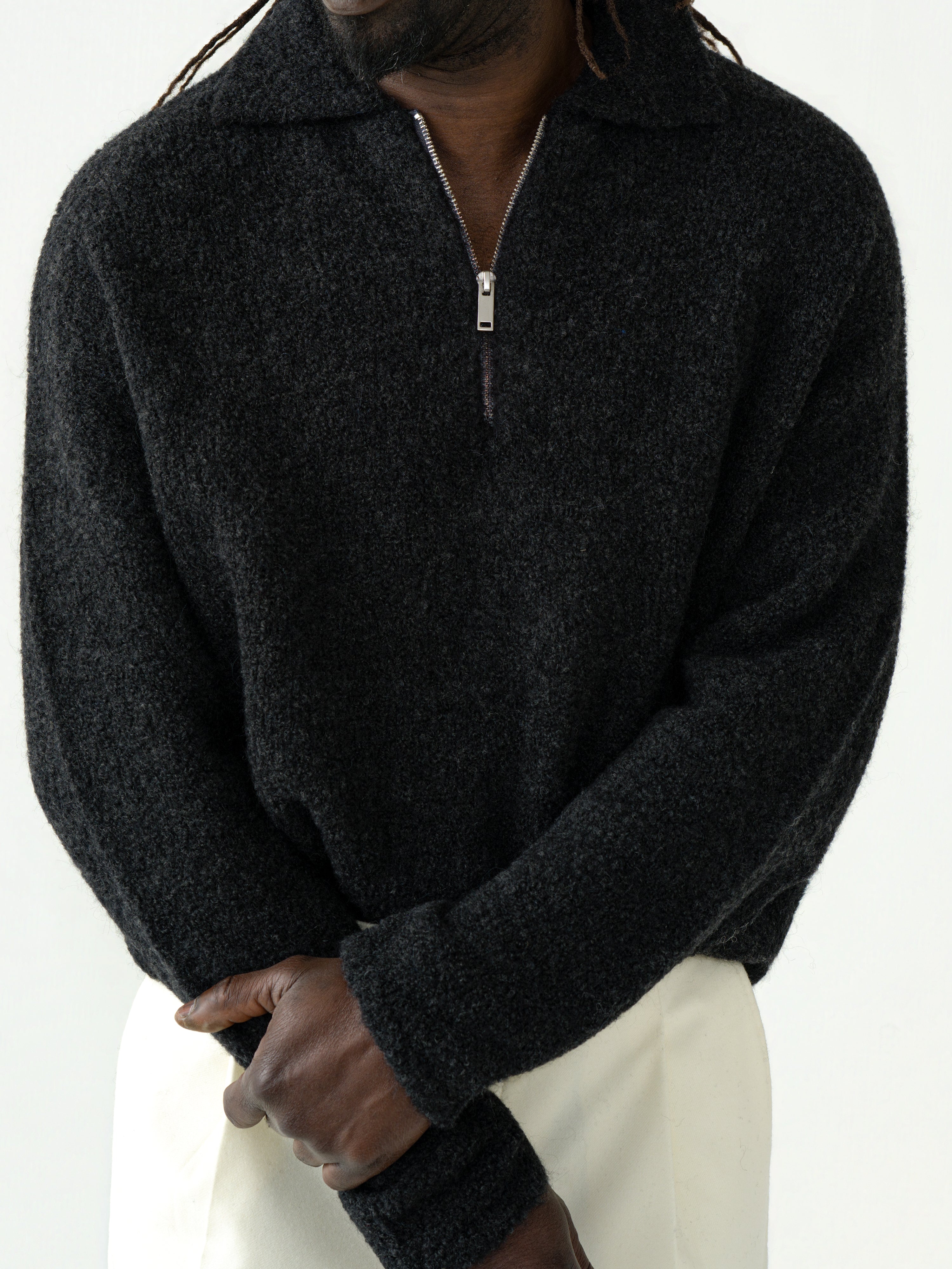 Charcoal Bouclé Half Zip