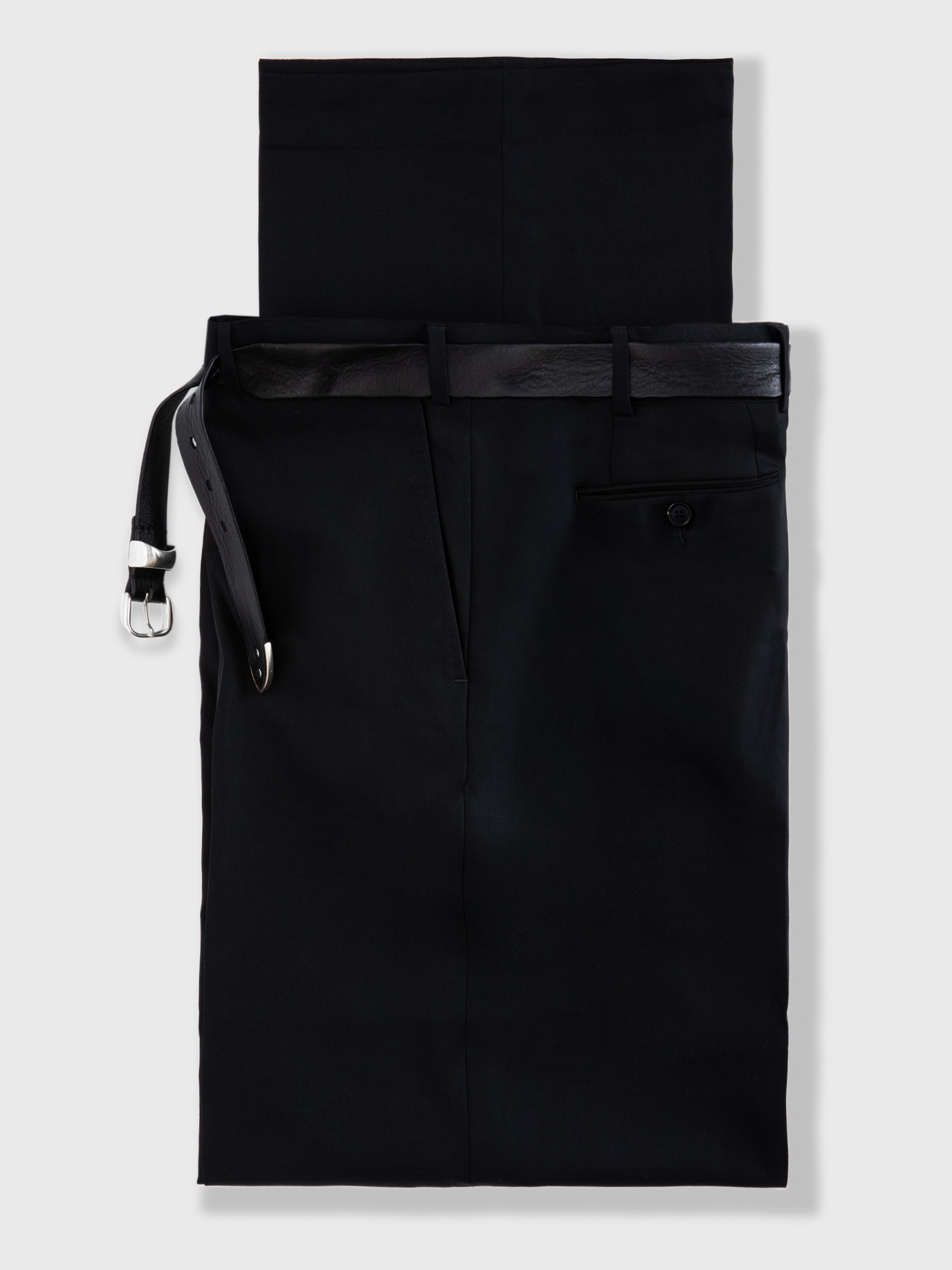 Black Wool Belt Trousers  (Wide Fit)