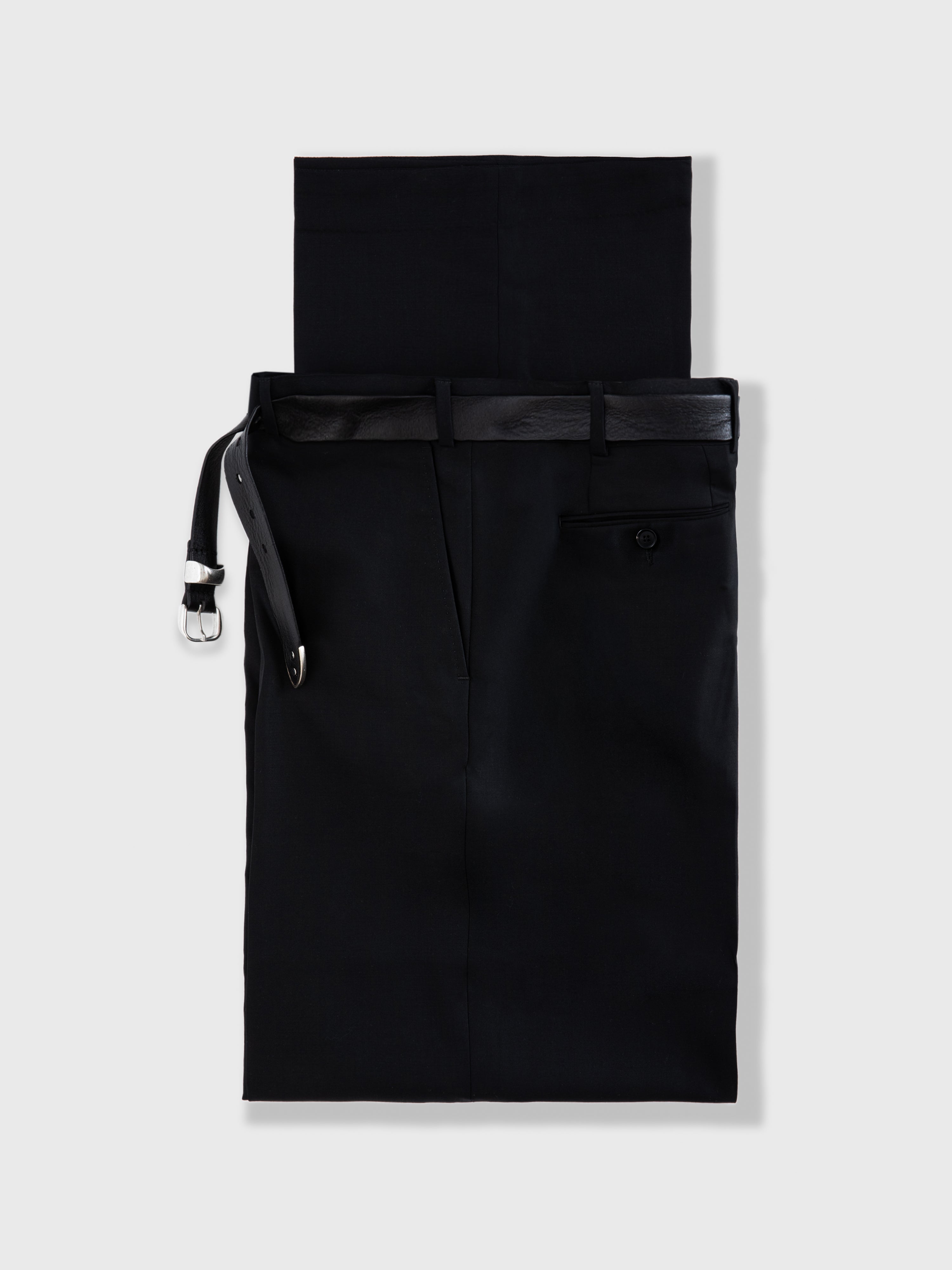 Black Wool Belt Trousers  (Wide Fit)
