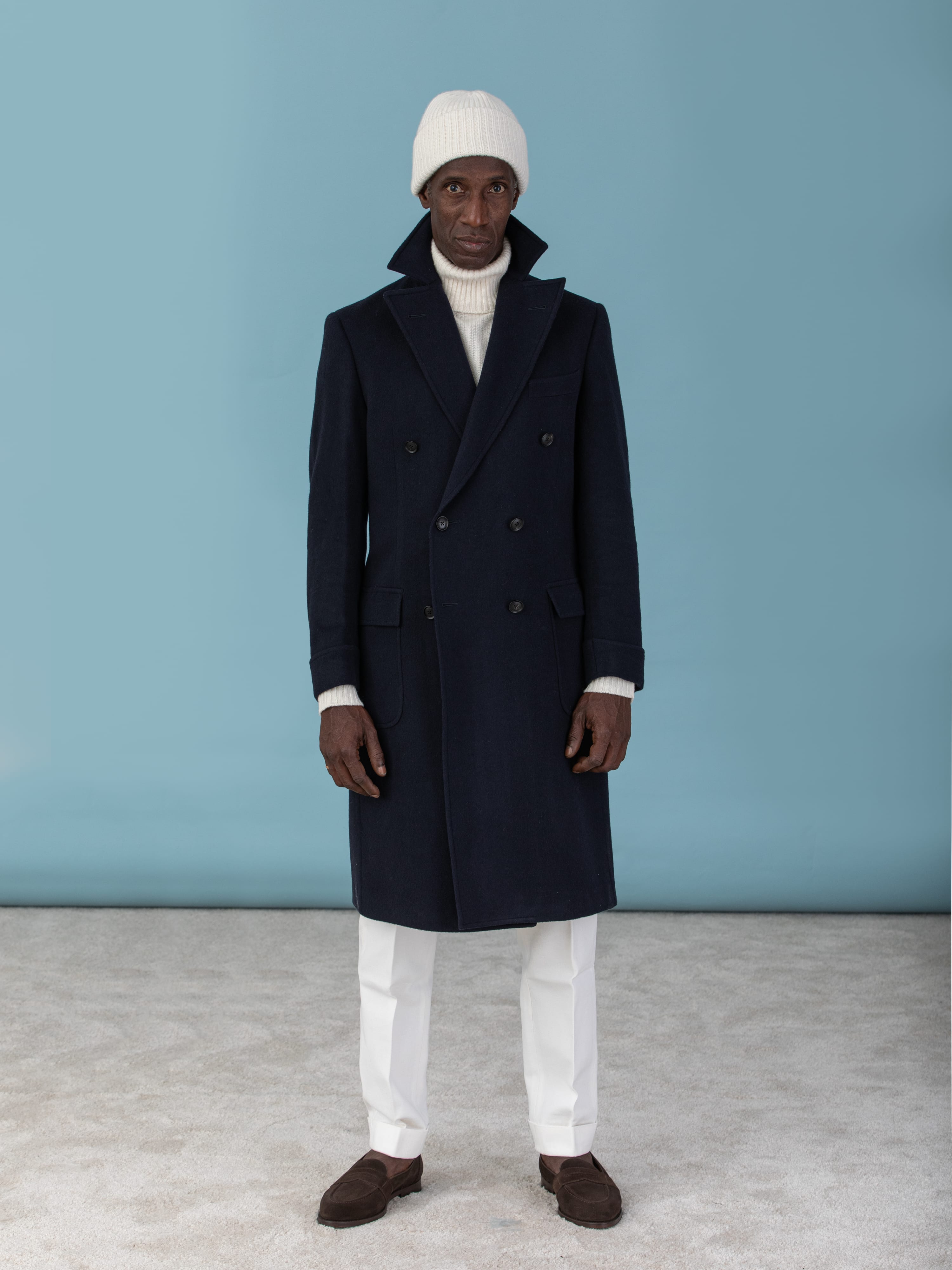 Navy Cashmere Coat - Grand Le Mar