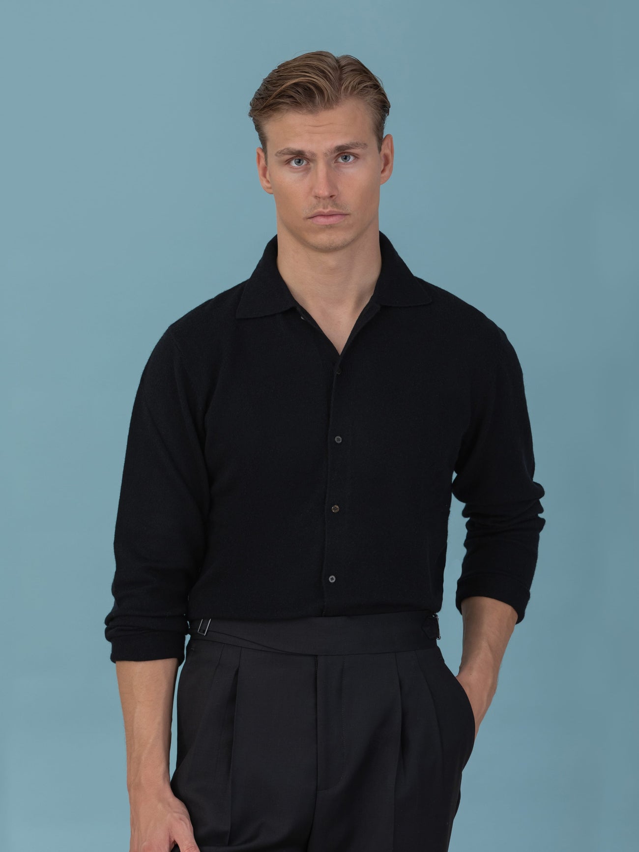 Black Merino Wool Cashmere Cardigan - Grand Le Mar