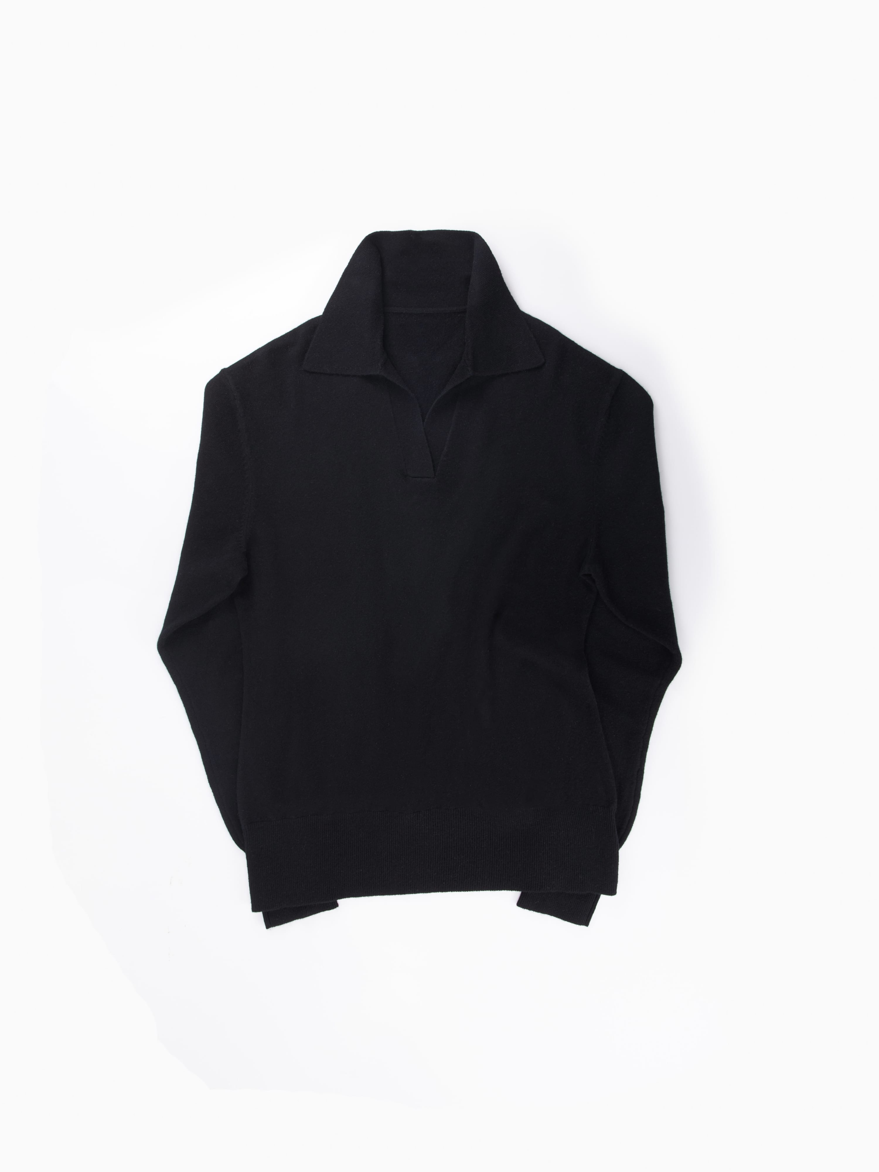 Black Merino Wool Cashmere Polo Long Sleeve - Grand Le Mar