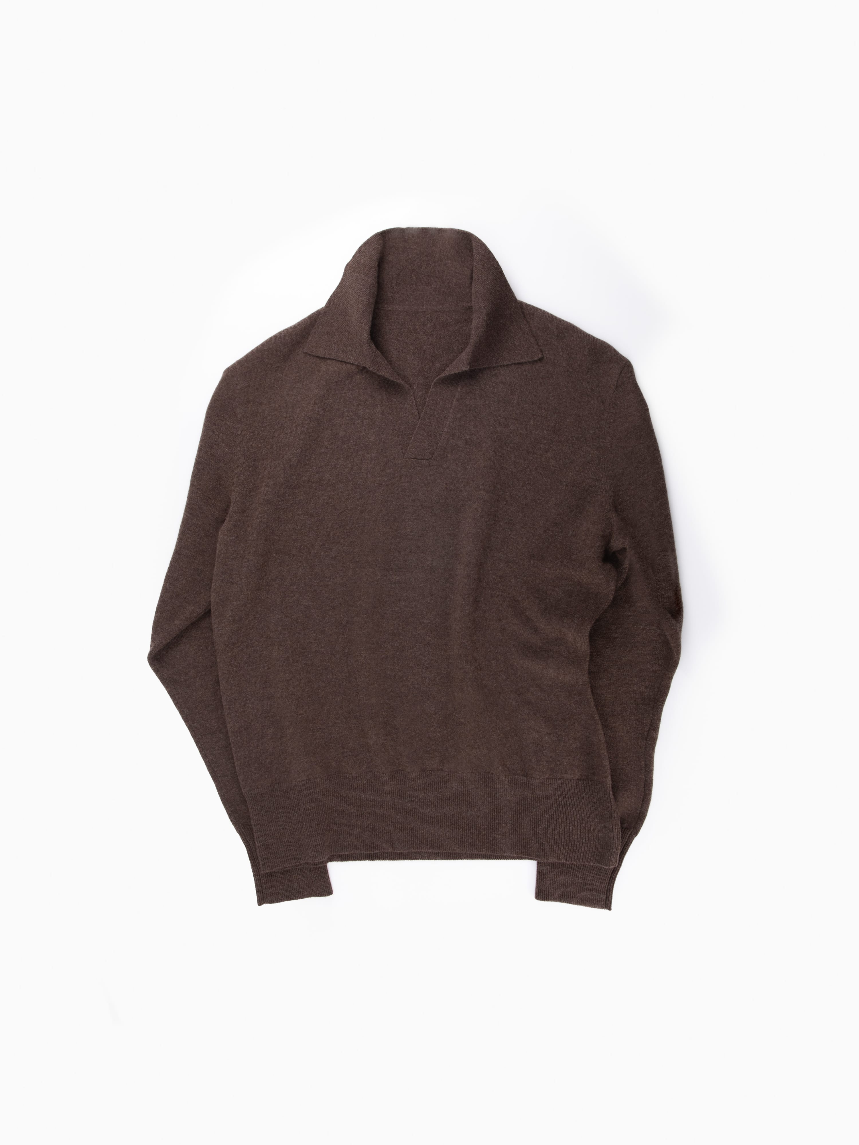 Brown Merino Wool Cashmere Polo Long Sleeve - Grand Le Mar
