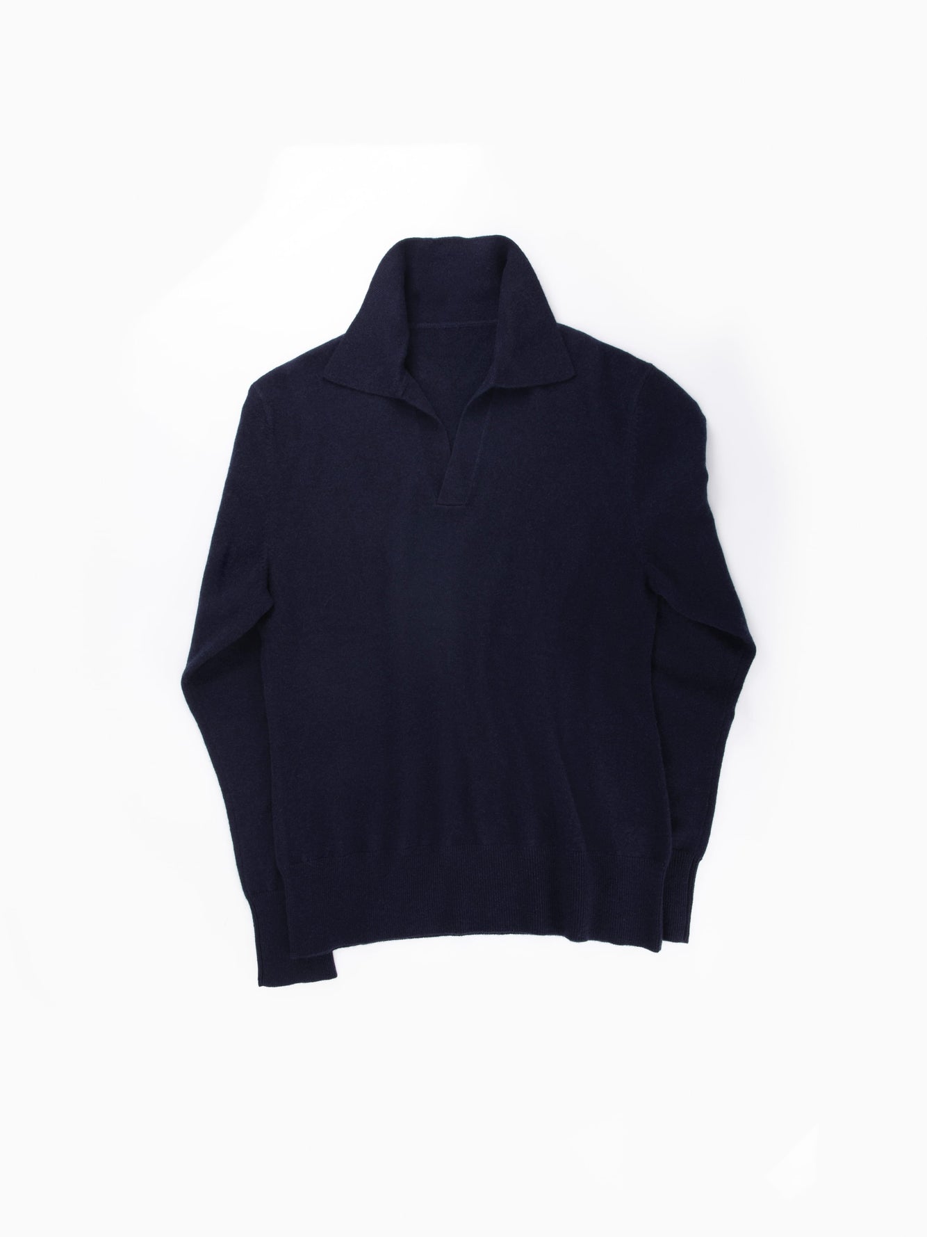 Navy Merino Wool Cashmere Polo Long Sleeve - Grand Le Mar