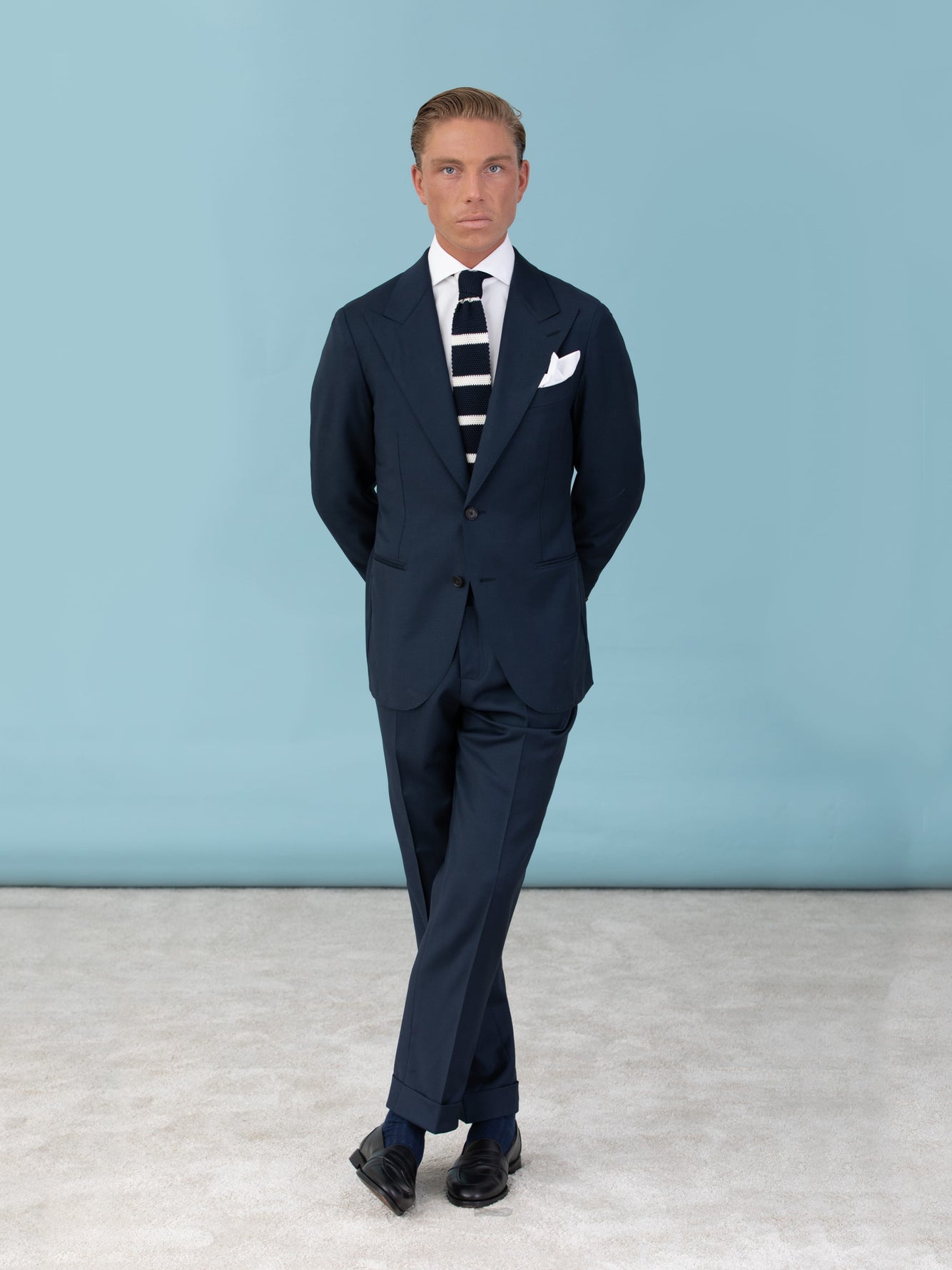 Grand Le Mar  Navy Super 130's Wool Single Breasted Suit.