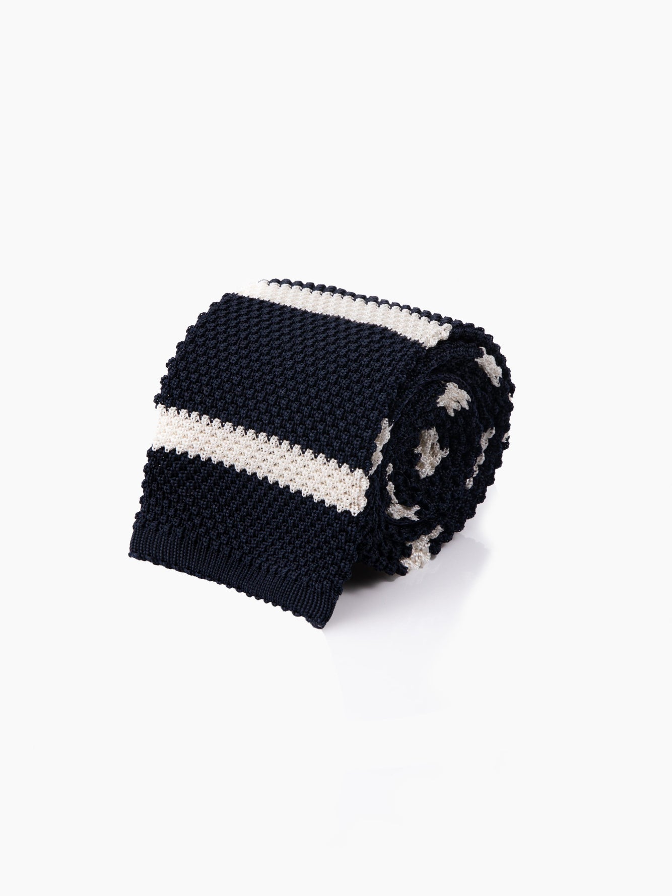 White Navy Striped Knitted Tie - Grand Le Mar