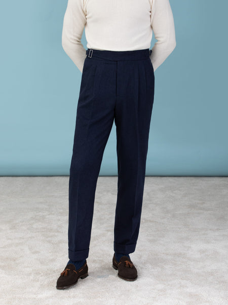 evan kinori | ELASTIC PANT IN NAVY WOOL/CASHMERE FLANNEL – RELIQUARY