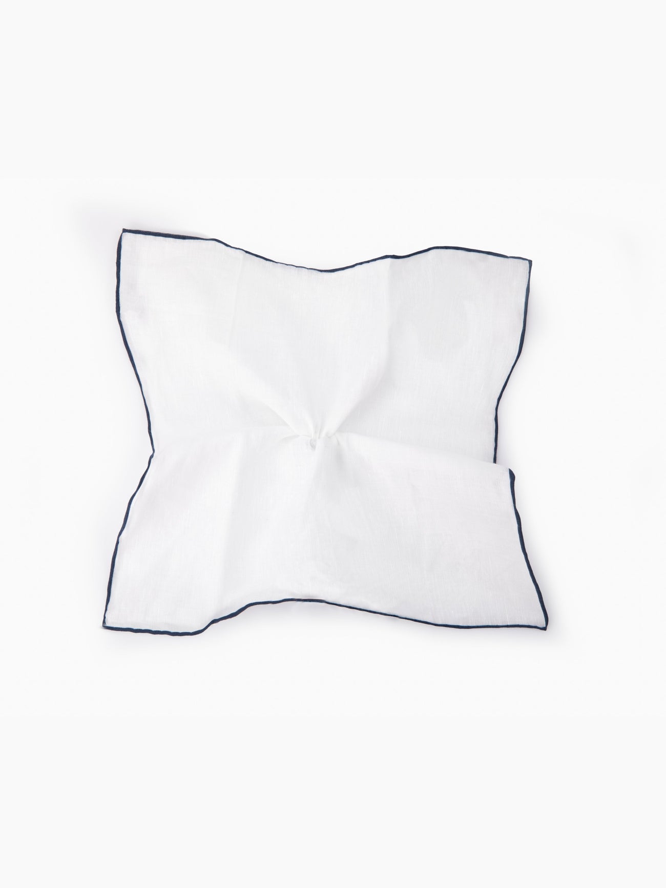 White Navy Striped Linen Pocket Square - Grand Le Mar