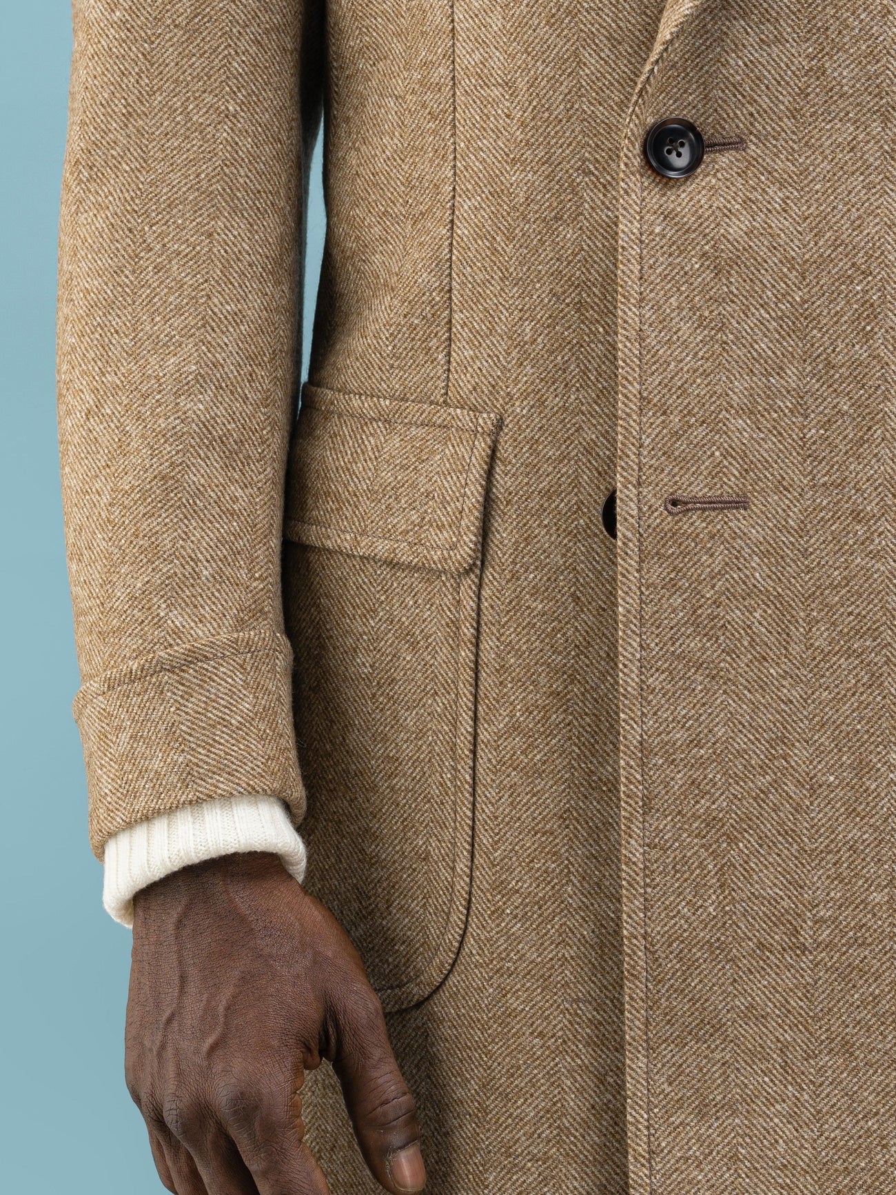 Herringbone Beige Coat - Grand Le Mar