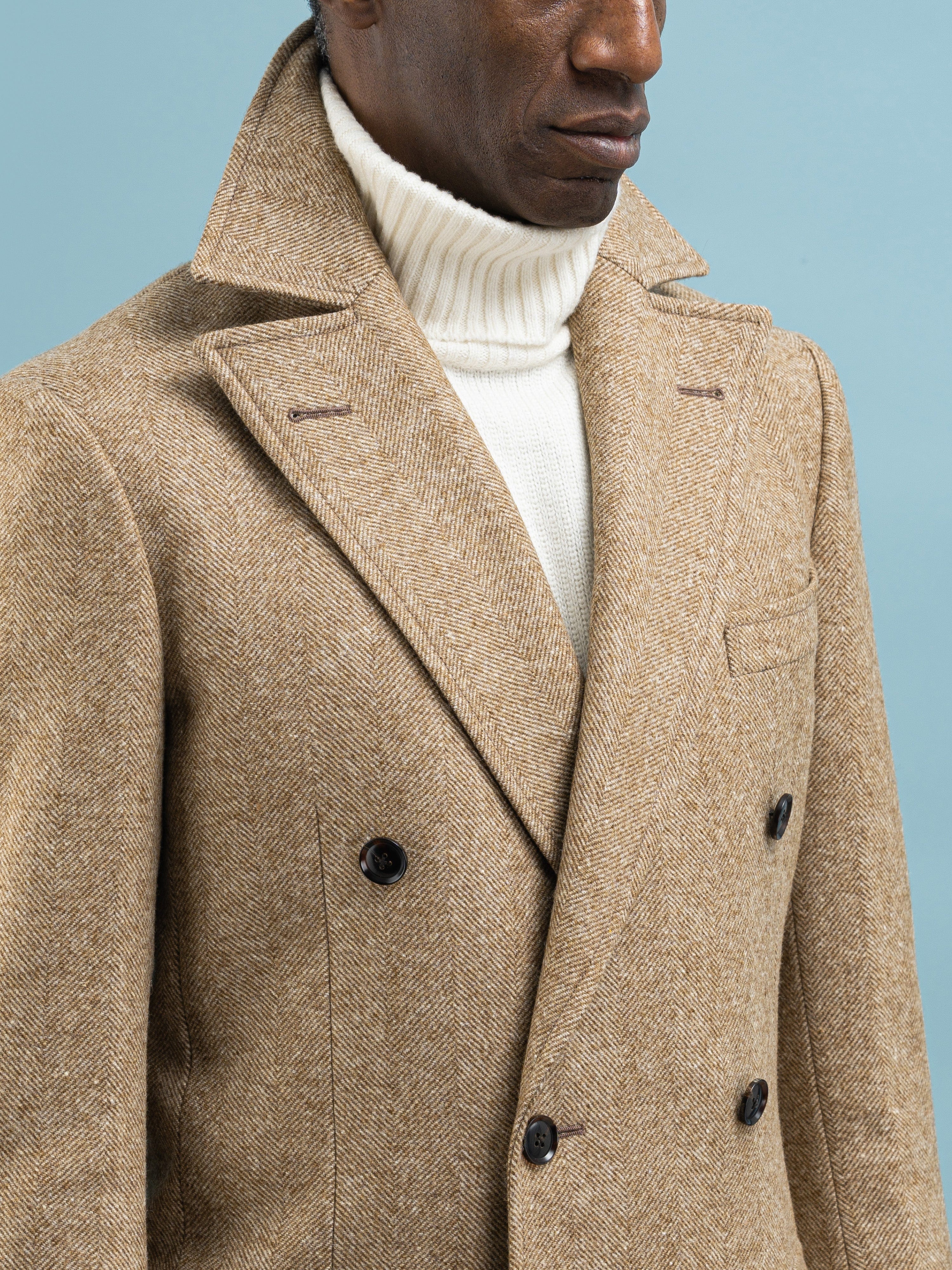 Herringbone Beige Coat - Grand Le Mar