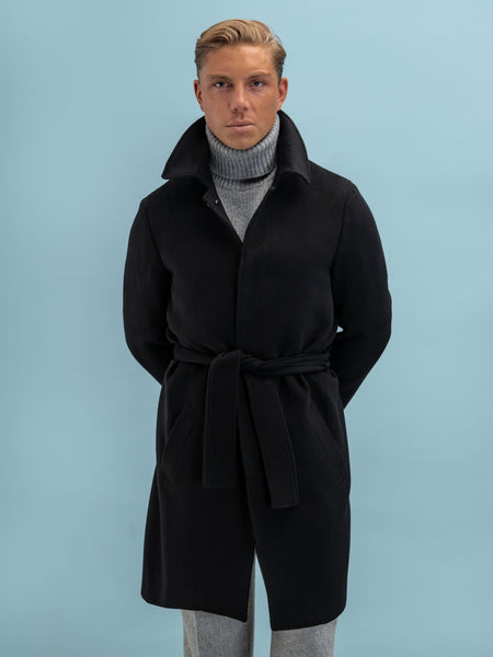 Black Belted Cashmere Coat Italian - Grand Le Mar