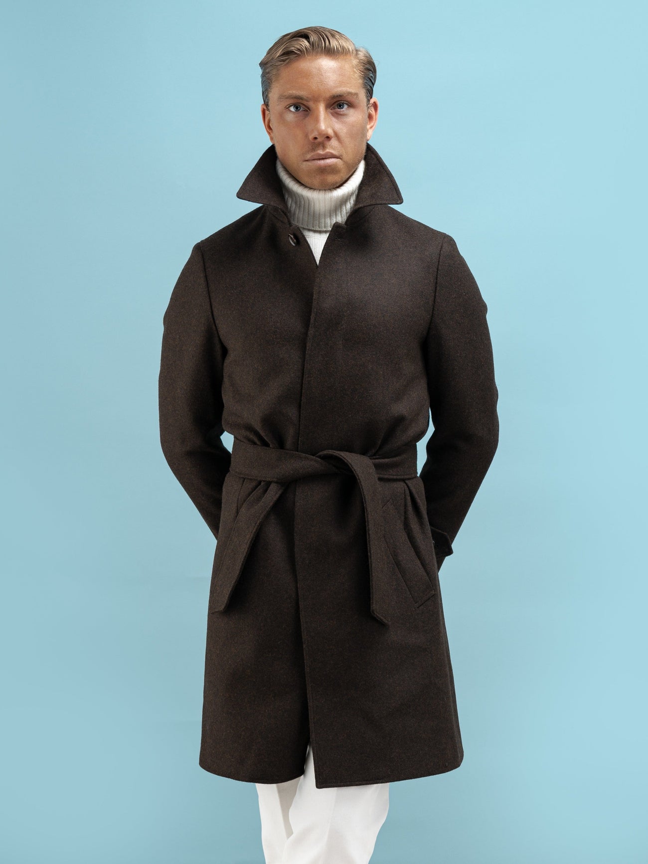 Belted Brown Lambswool Coat - Grand Le Mar