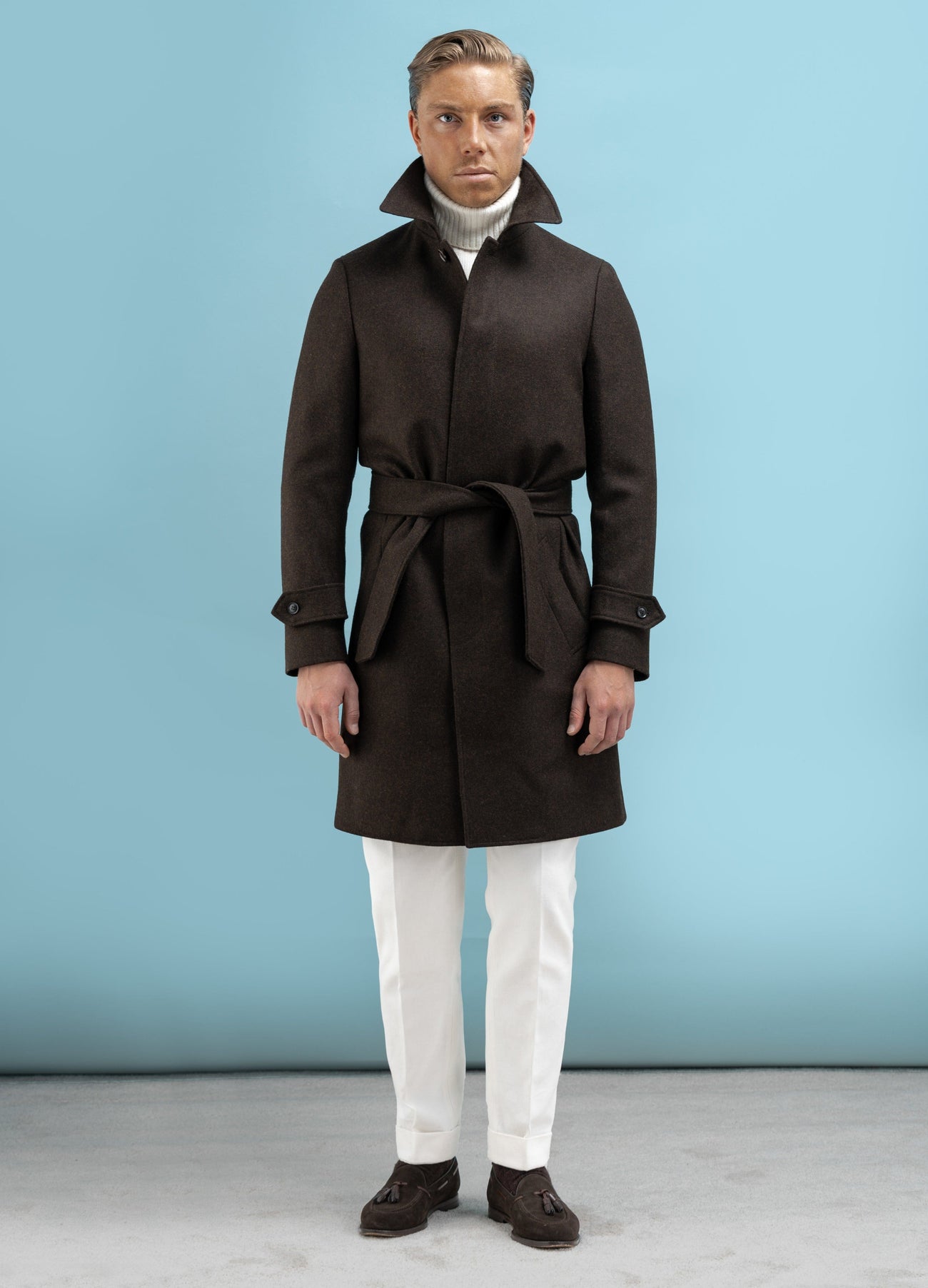 Belted Brown Lambswool Coat - Grand Le Mar