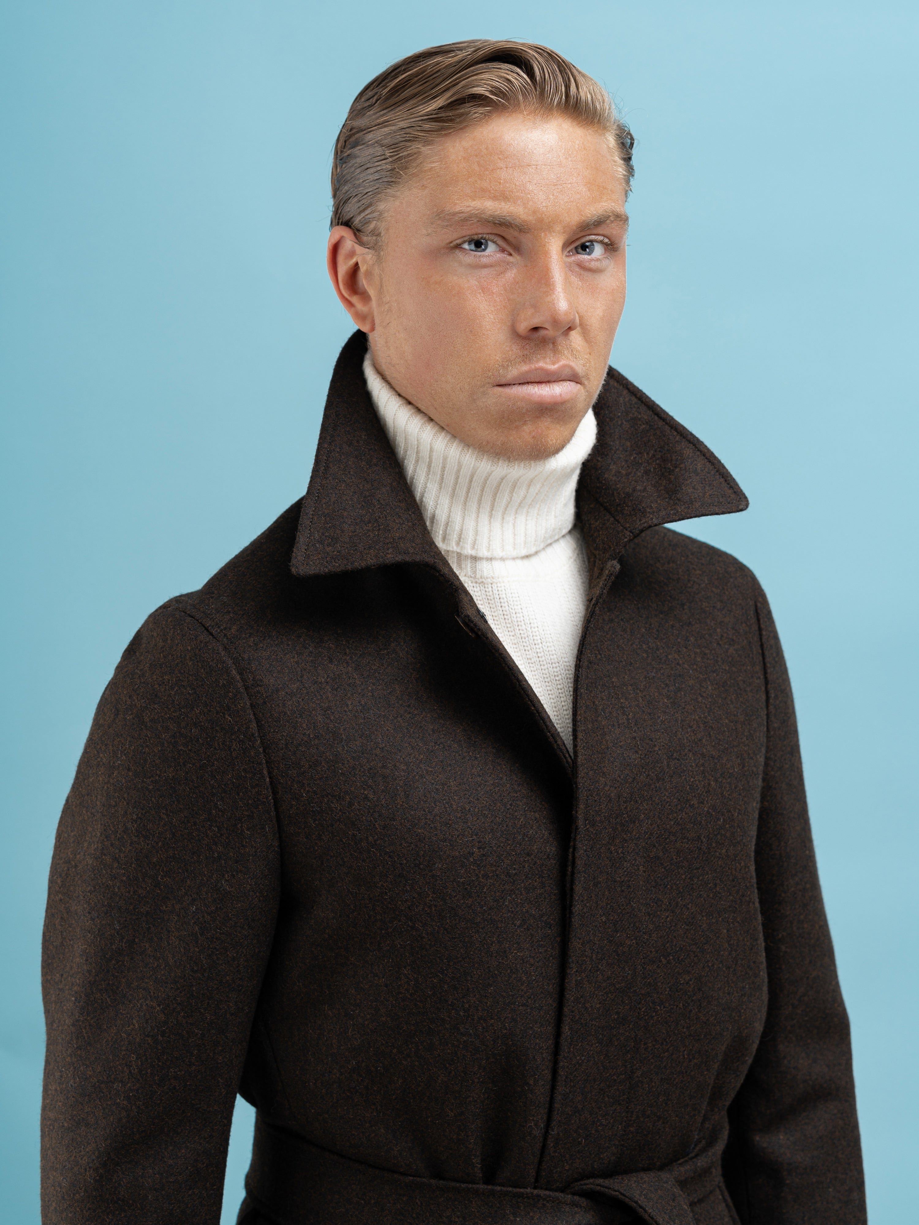 Belted Brown Lambswool Coat - Grand Le Mar