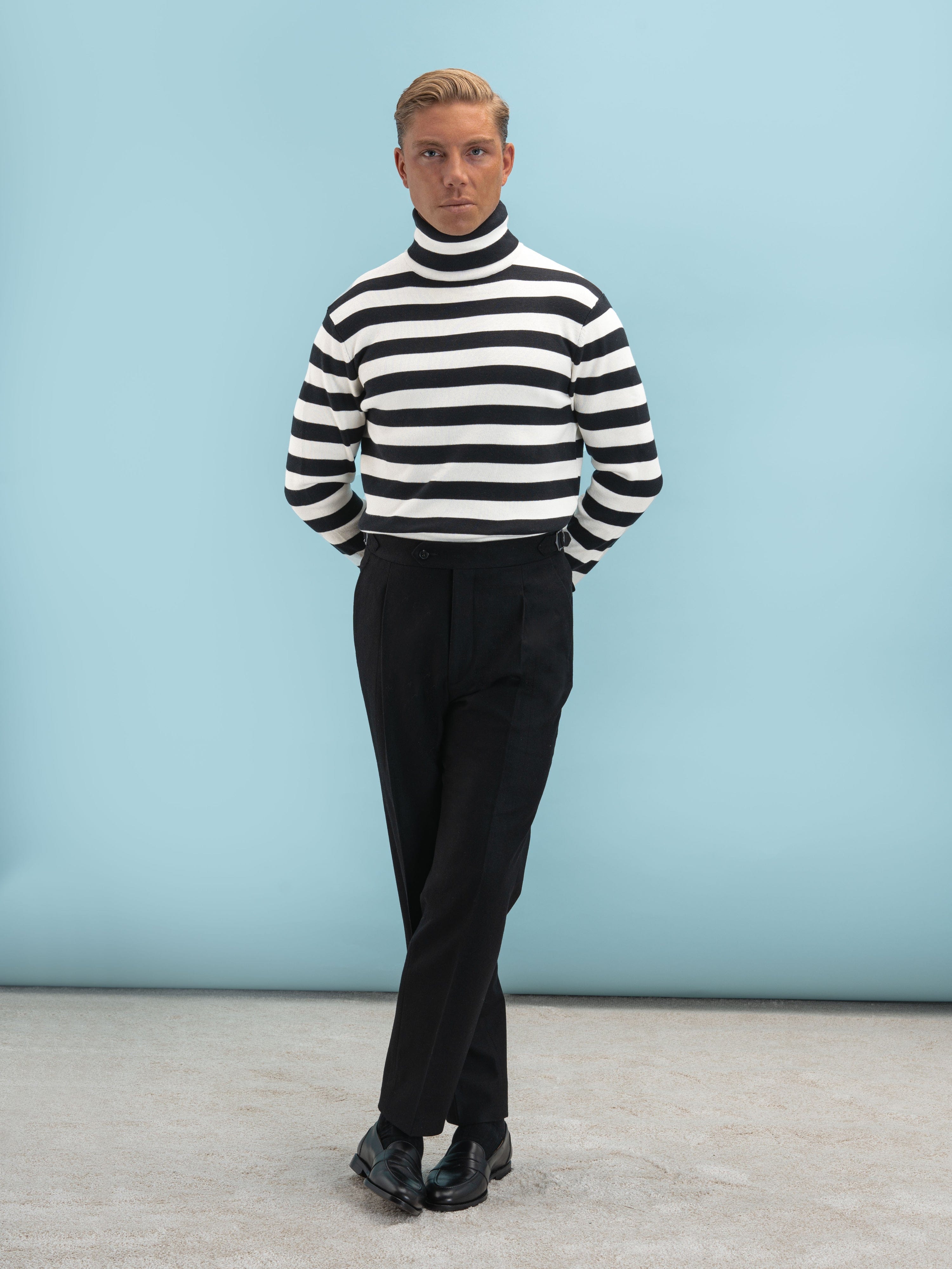 Black White Striped Turtleneck - Grand Le Mar