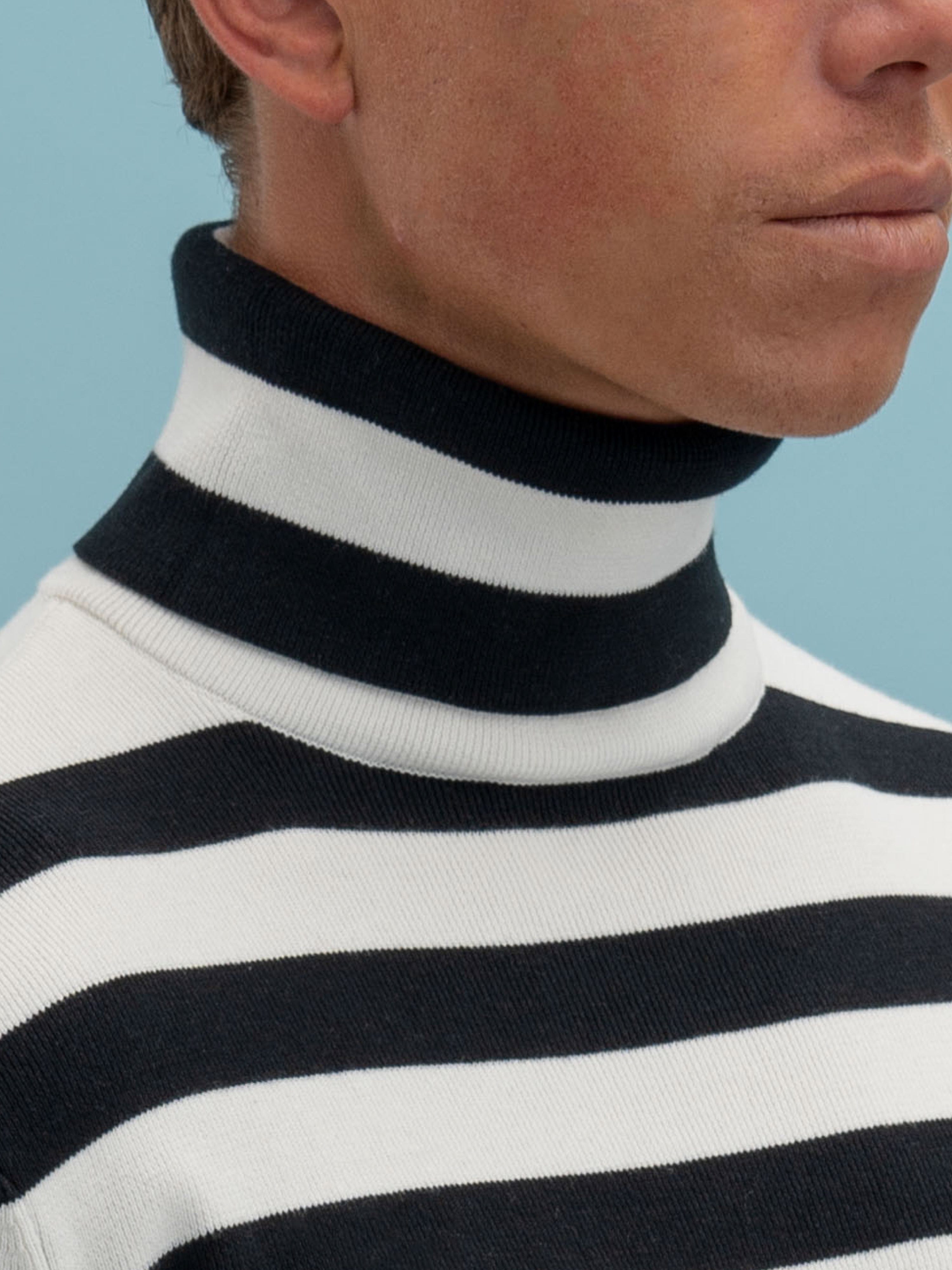 Black White Striped Turtleneck - Grand Le Mar