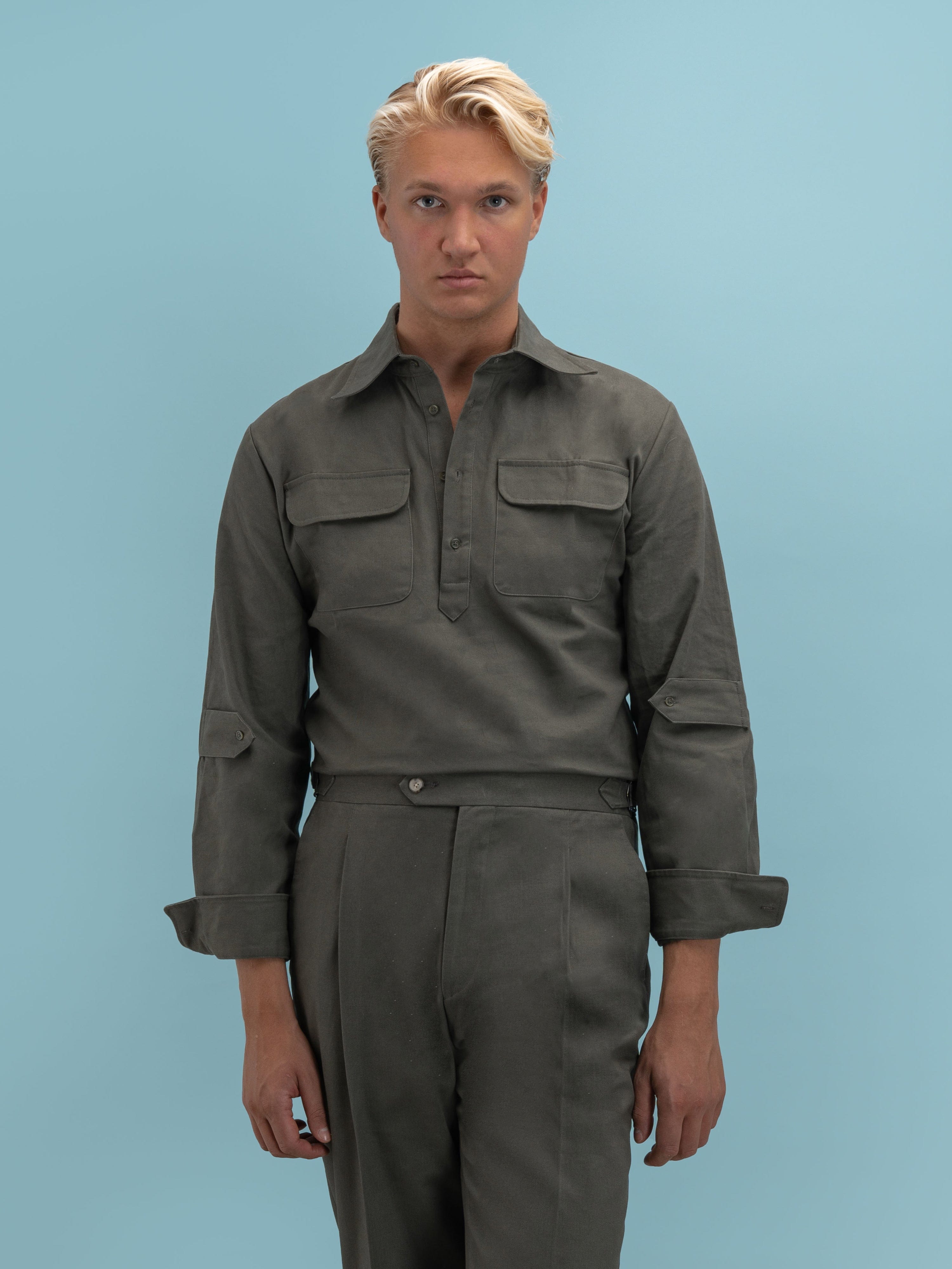 Green Twill Cotton Popover - Grand Le Mar